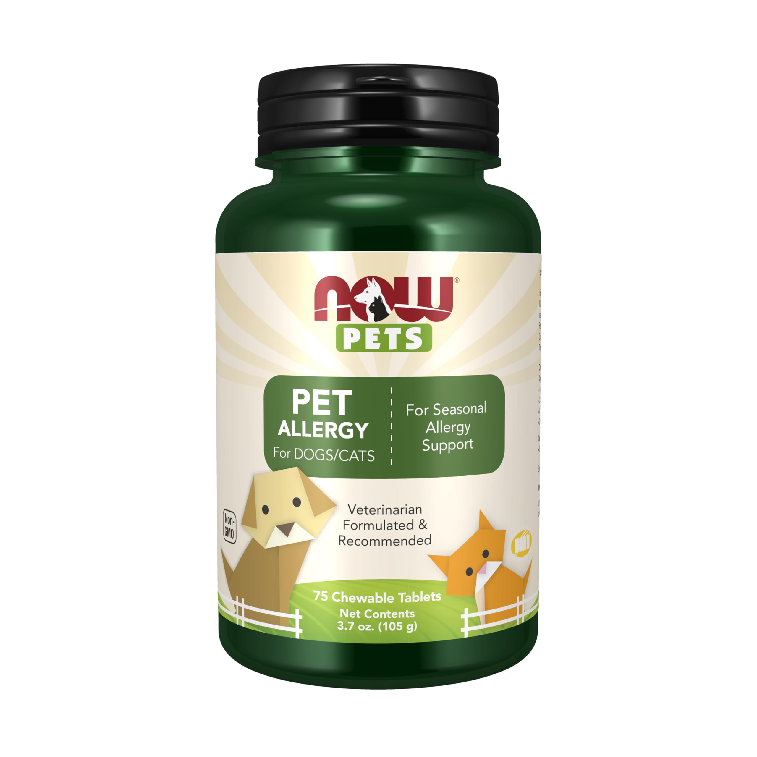 NOW Foods Pet Health, Pet Allergy Supplement, Formulated for Cats & Dogs, NASC Certified, 75 Chewable Tablets