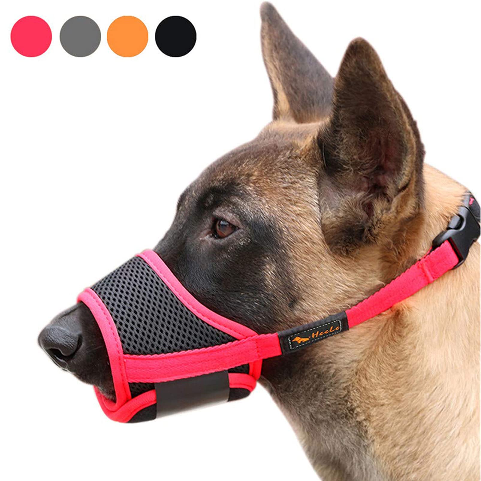 Heele Dog Muzzle,Soft Nylon Muzzle Anti Biting Barking Chewing,Air Mesh Breathable Drinkable Adjustable Loop Pets Muzzle For Small Medium Large Dogs 4 Colors 4 Sizes (Xxl, Red)