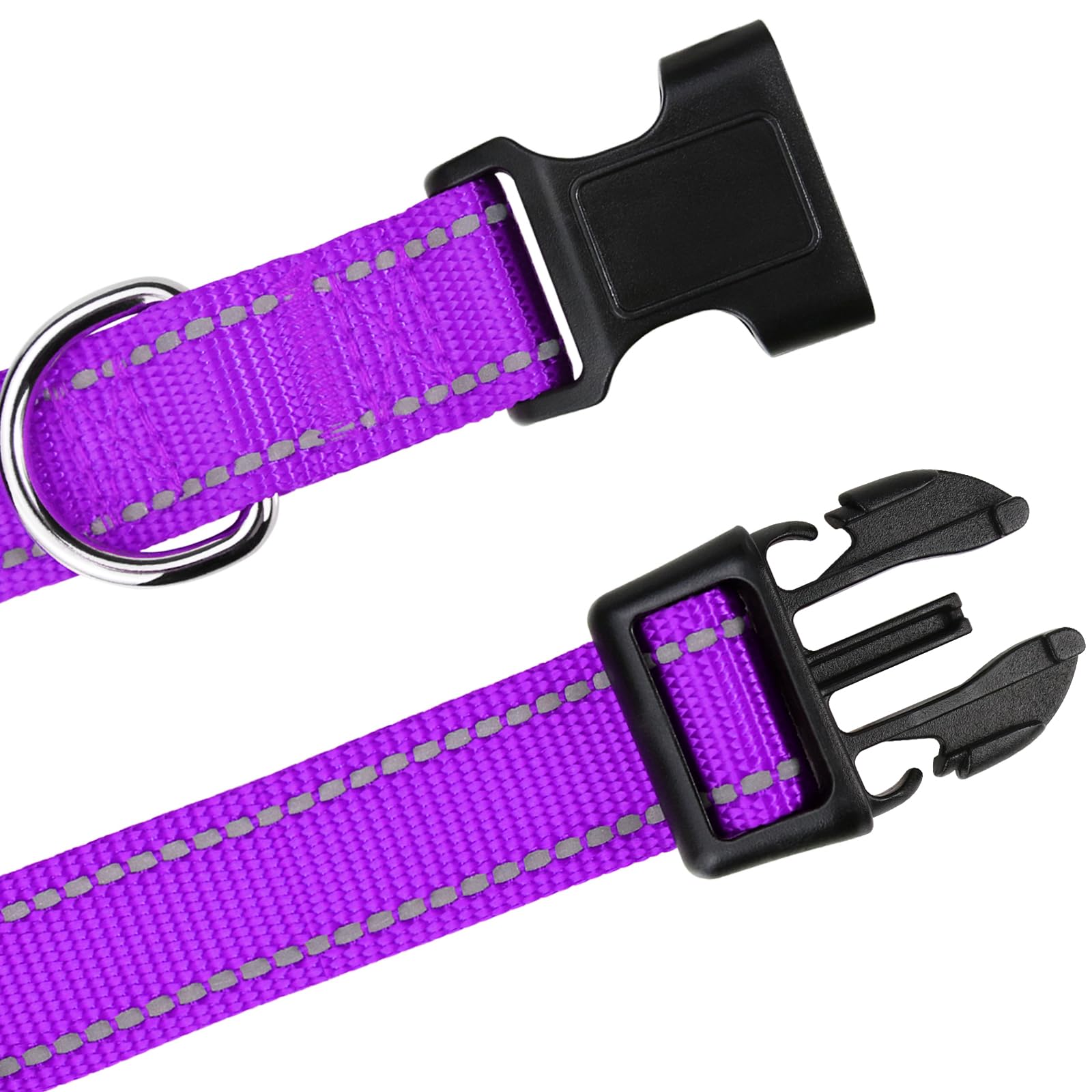 Tagme Reflective Nylon Dog Collars, Adjustable Classic Dog Collar With Quick Release Buckle For Small Dogs, 3/4' Width Purple