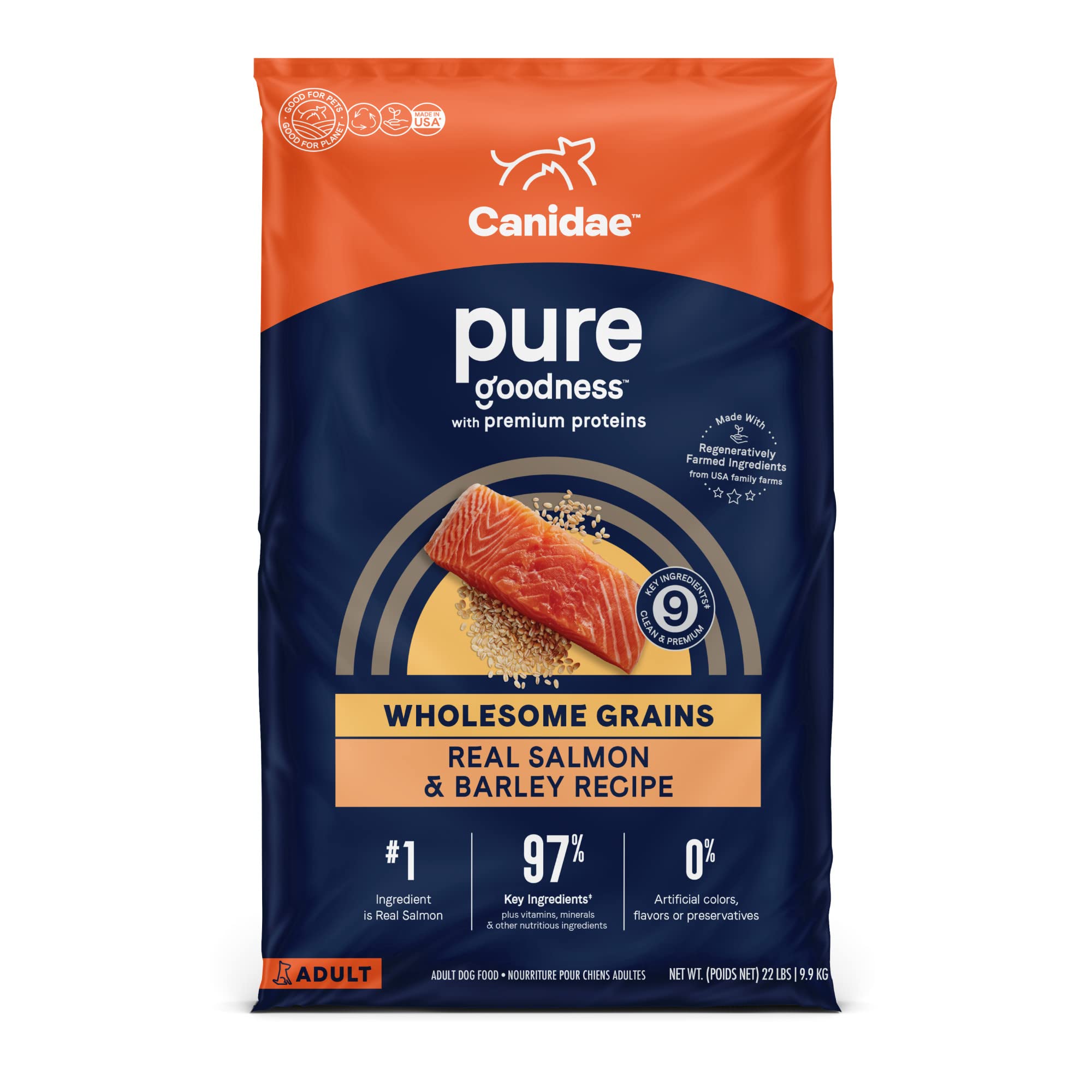 CANIDAE Pure Limited Ingredient Premium Adult Dry Dog Food, Real Salmon & Barley Recipe, 22 lbs, with Wholesome Grains