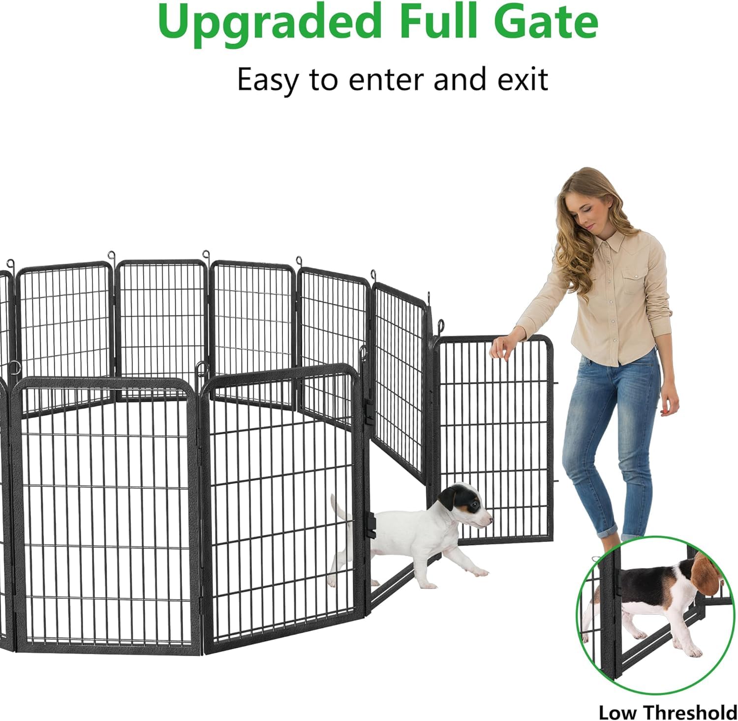Jhsomdr Dog Playpen Outdoor With Low Threshold Full Gate, 32'' Height 10 Panels Large Dog Fence Outdoor For Yard, Heavy Duty Pet