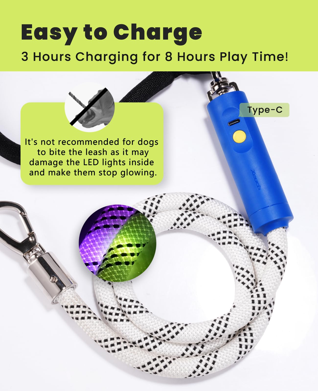 Light Up Dog Leash, Led Pet Leash For Night Walking,13 Lighting Modes, Rechargeable Dog Lights, Glow In The Dark Walking Leashes