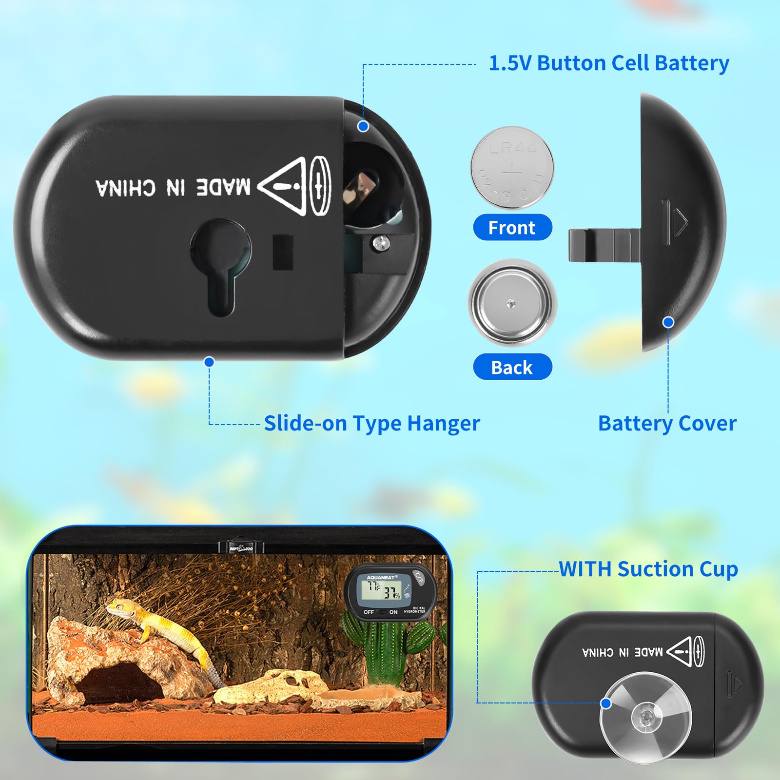 Aquaneat 2 Packs Reptile Thermometer Hygrometer Digital Display Temperature And Humidity Moniter For Reptiles Rearing Box With S
