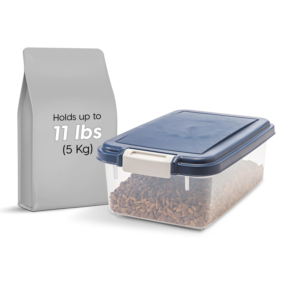 Iris Usa Airtight Dog Food Storage Container, Up To 11 Lbs, Dog Cat Bird And Other Pet Food Treats Storage Bin, Dog Cat Wet Food Cans, Keep Fresh, Bpa Free, Stackable, Navy