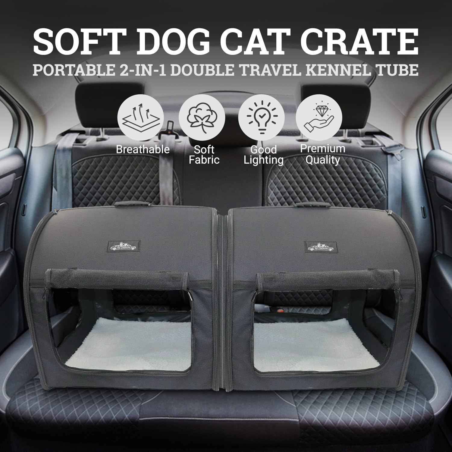 Soft Dog Cat Crate The Portable 2-In-1 Double Travel Kennel Tube Carrier For All Pets Car Seat Ready