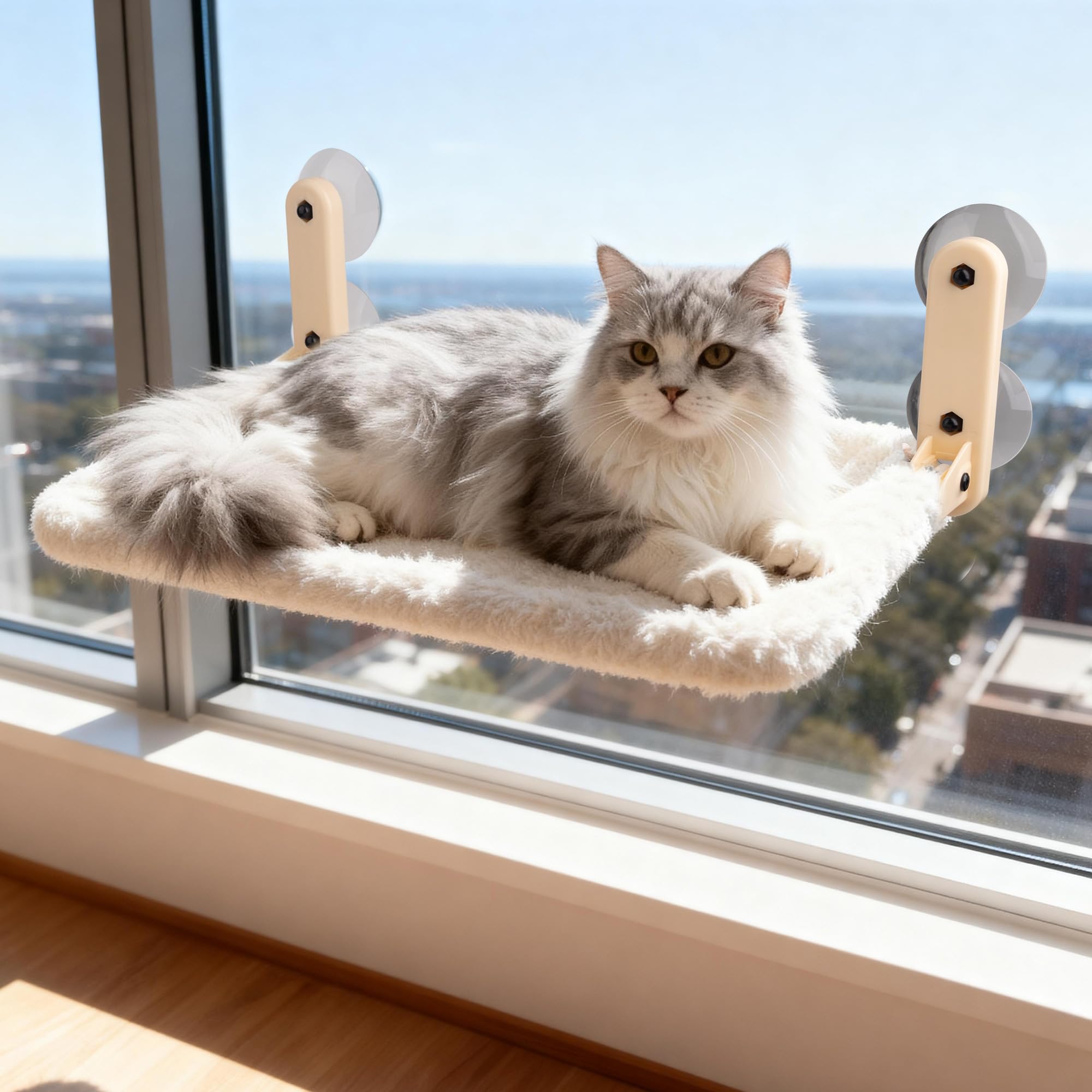 Pet Prime Cat Hammock Up to 20kg, Cat Window Perch SelfCooling, Foldable Cat Window Bed with breathable Mesh Cover and Soft Sel