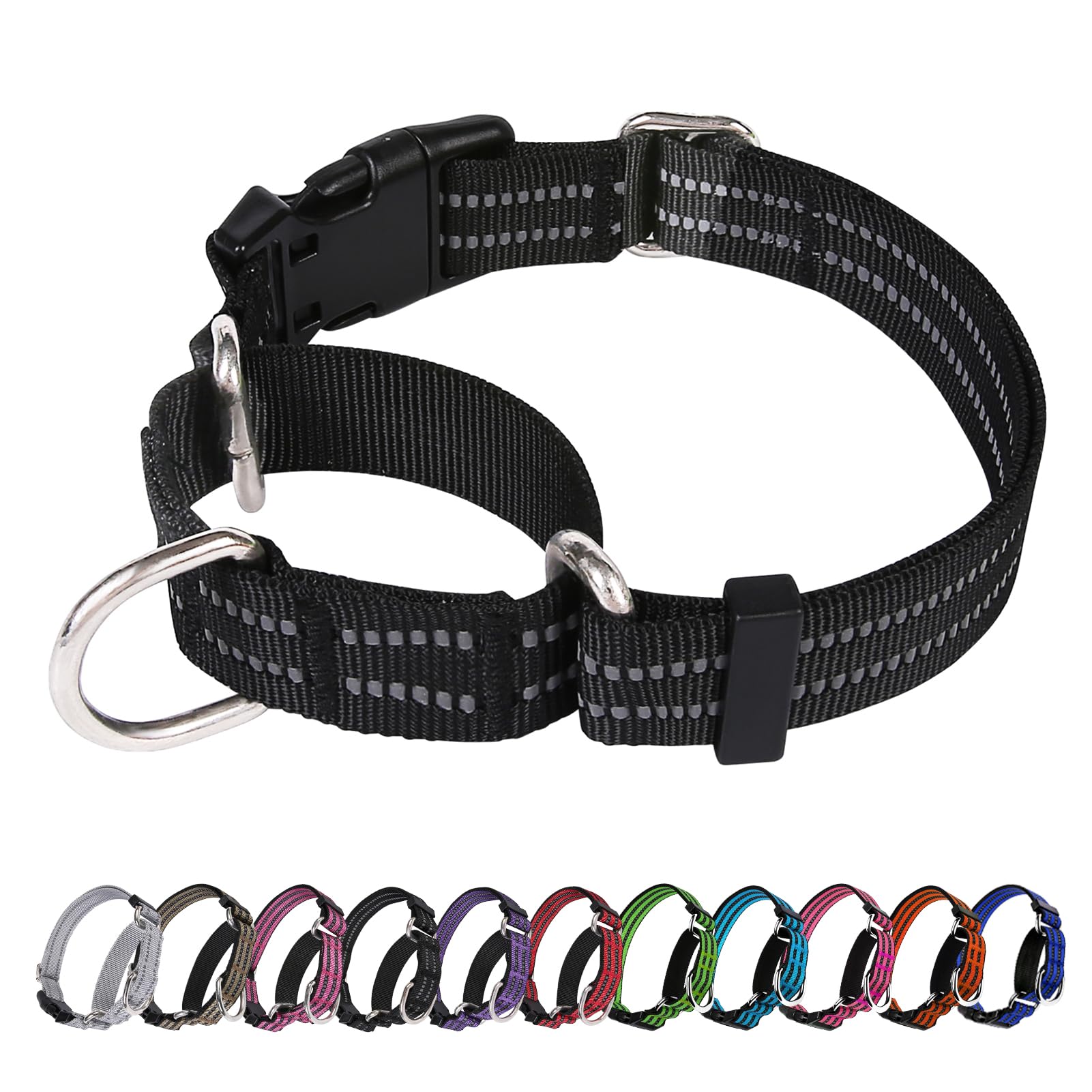 Joyeeiioo Martingale Dog Collar, Adjustable Nylon Reflective Collar With Quick Release Buckle (Black, Extra Large)