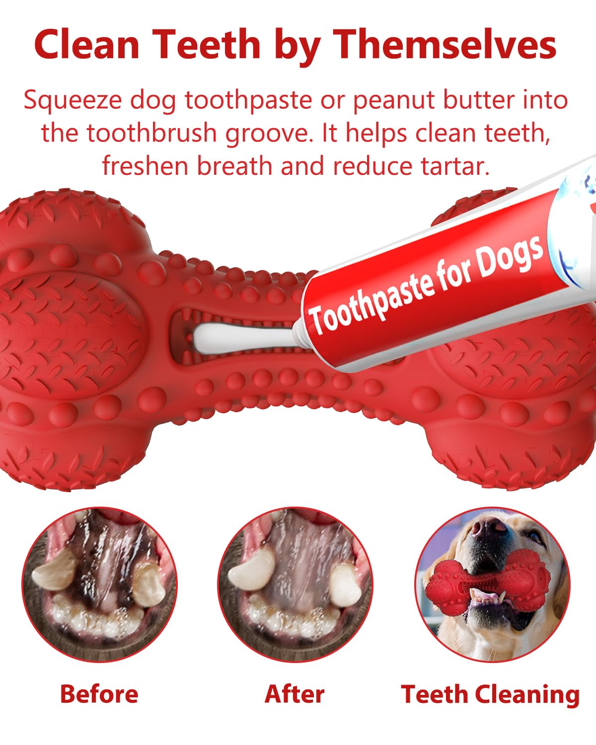 Schitec Squeaky Dog Chew Toy For Aggressive Chewers Large Breed, [2 Pack] Tough Interactive Teething Rubber Bone For Big Medium