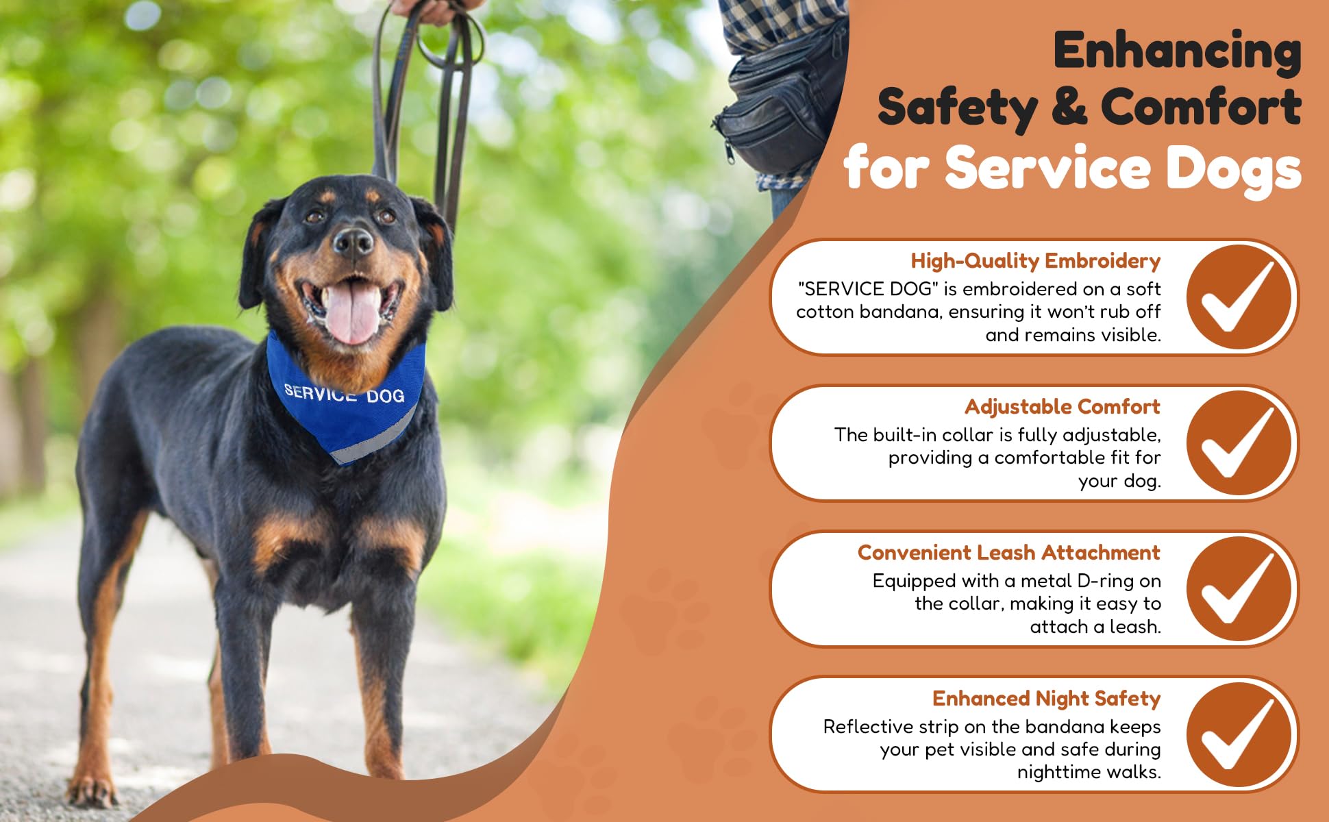 Doggie Stylz Service Dog Bandana With Reflective Strip For Pet Safety At Night. Has Built In Matching Collar To Keep Bandana Sec