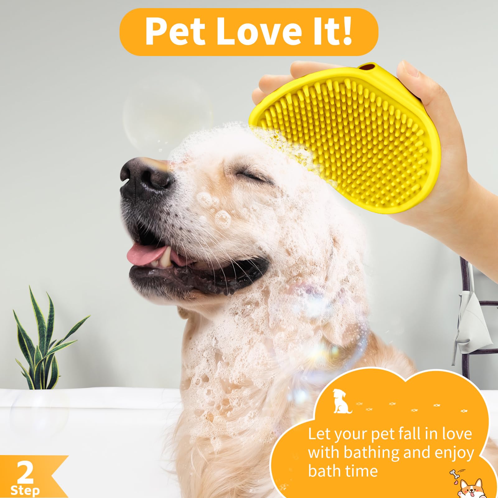 Comotech 3Pcs Dog Bath Brush (Yellow Yellow Orange)