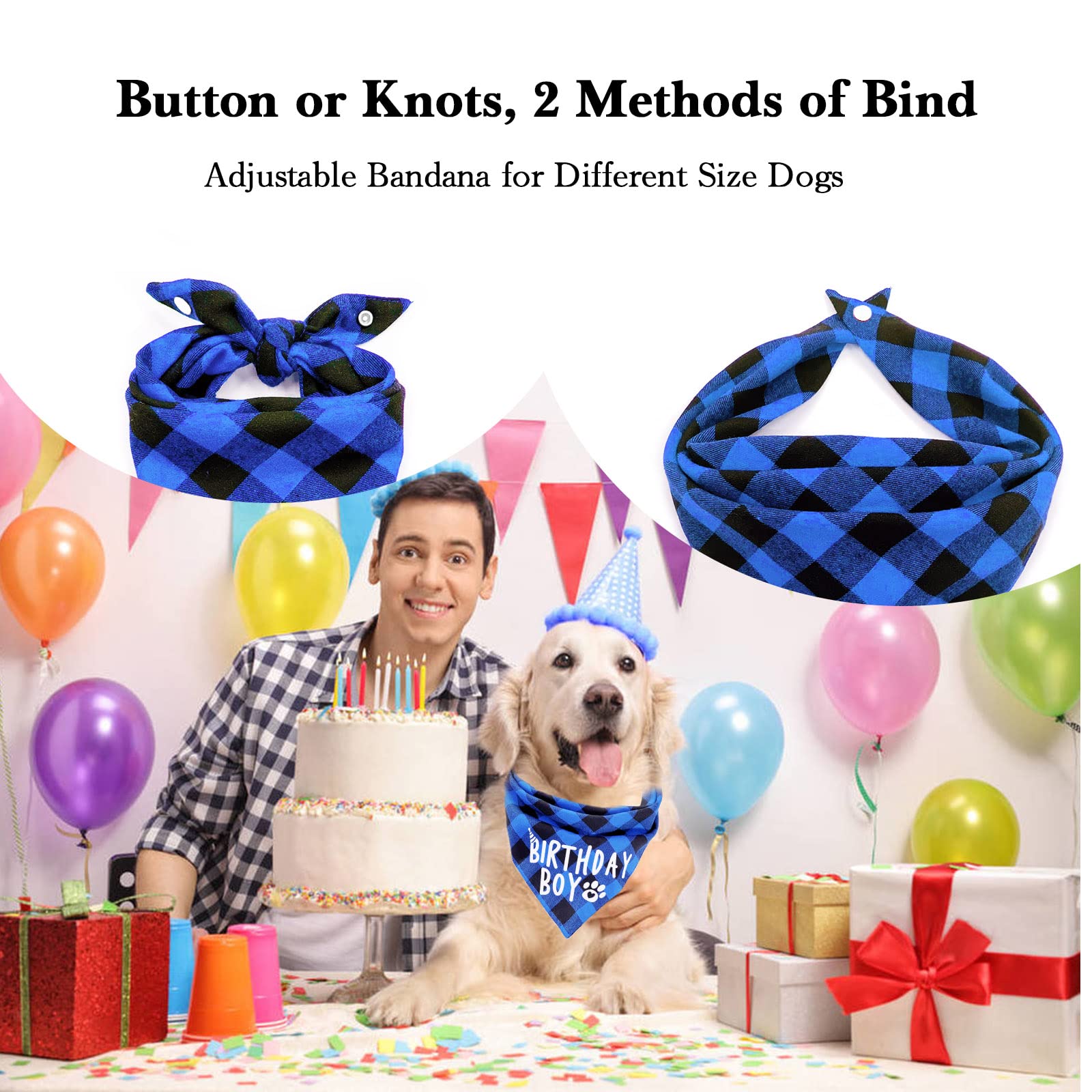 Birthday Plaid Dog Bandana With Button, Fall Dual Layer Soft Cotton Triangle Dog Scarf Kerchief Washable Girl Boy Dog Bandanas A