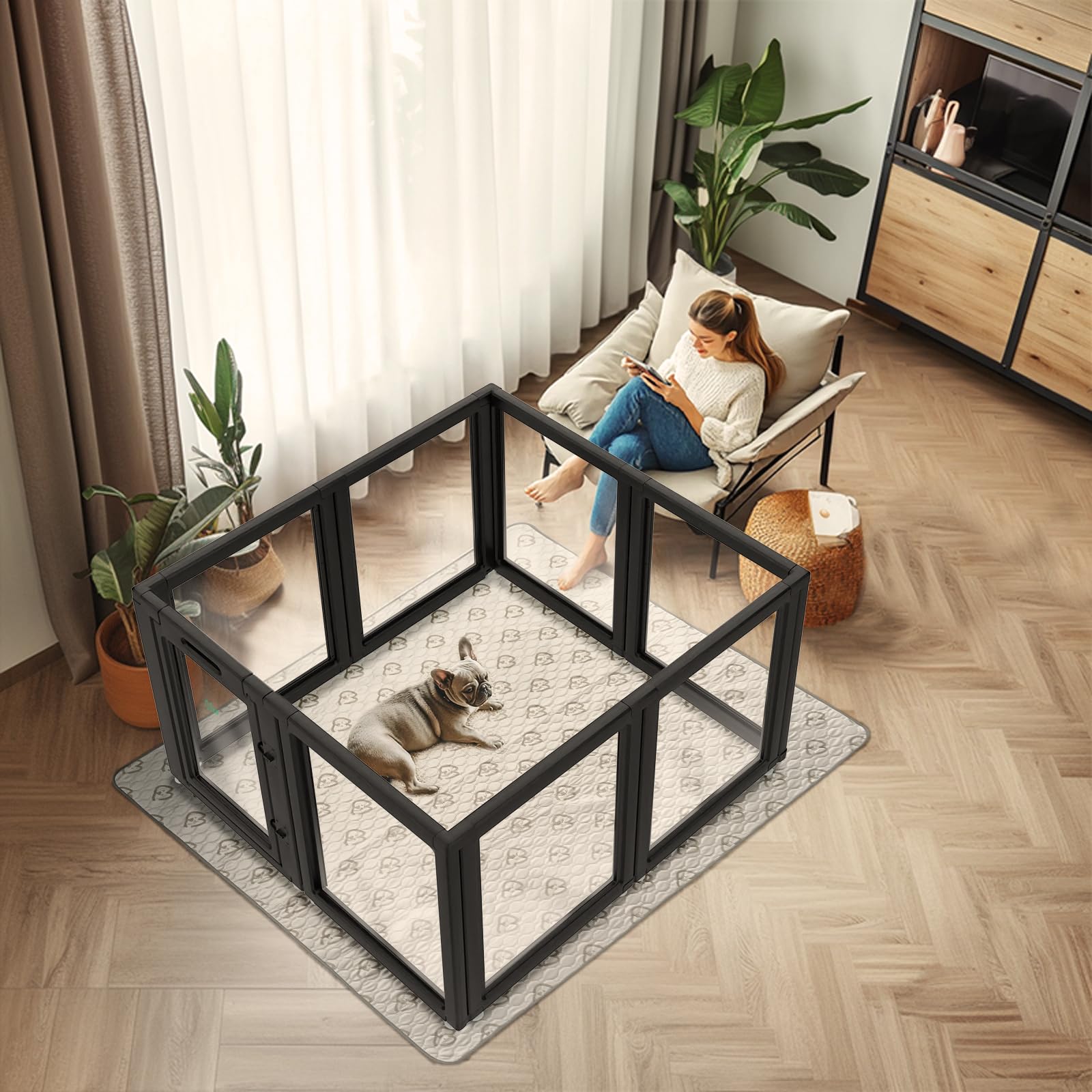 FXW Acrylic Indoor Dog Playpen for Small Dogs, 24"H, 8 Panels, Black