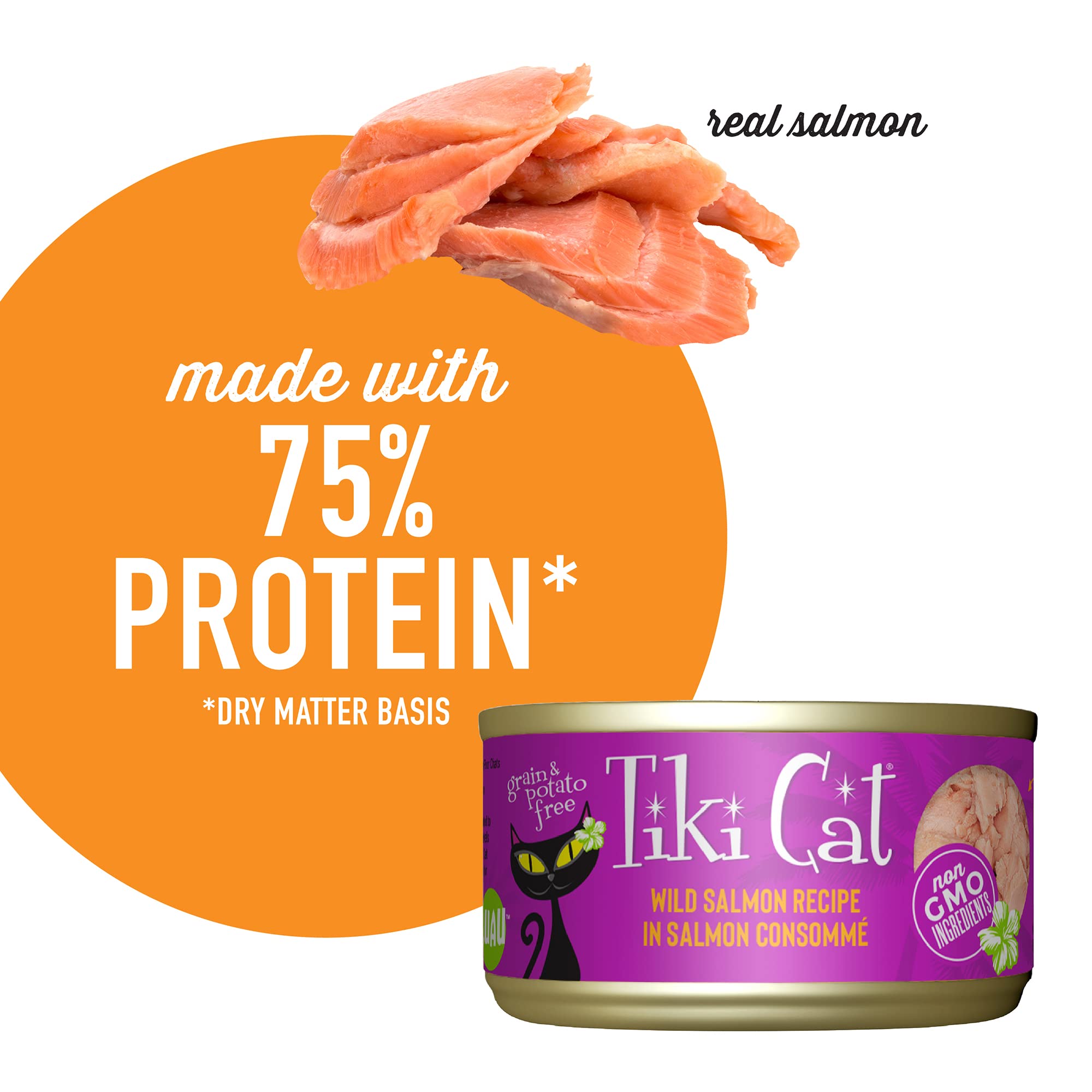 Tiki Cat Luau Shredded Meat, Wild Salmon Recipe in Salmon Consumme, Grain-Free Balanced Nutrition Wet Canned Cat Food, For All L