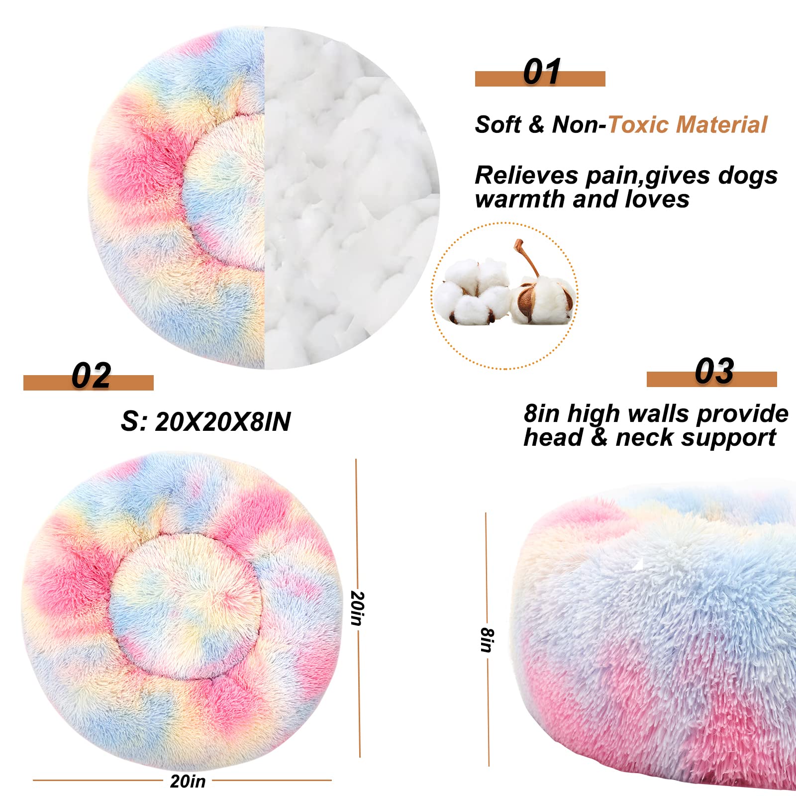 Kimpets Dog Bed Calming Dog Beds For Small Medium Large Dogs - Round Donut Washable Dog Bed, Anti-Slip Faux Fur Fluffy Donut Cuddler Anxiety Cat Bed(20'/27'/35') (S 20''X20'', Color)