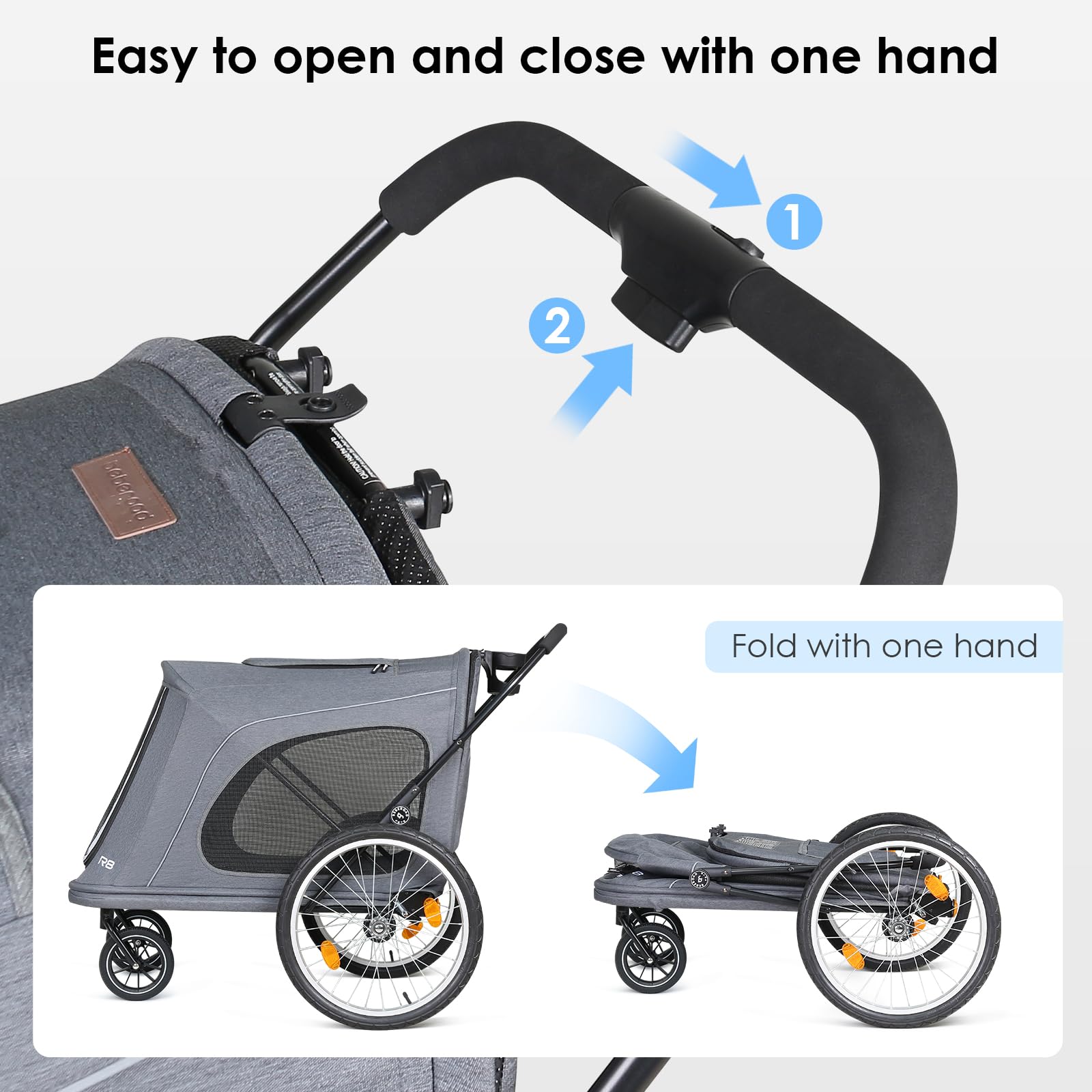Beberoad Pets R8 Extra Large Foldable Pet Stroller, Dog Stroller & Pet Trailer for Large Dogs Under 100 lbs, Unmovable, Disabled