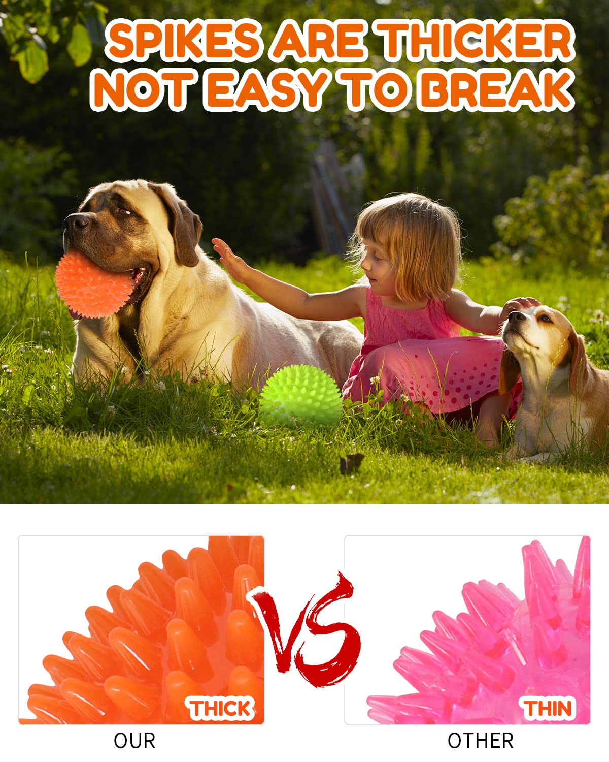 Pweituoet 4.5    Heavy Duty Squeaky Dog Balls For Medium Large Dogs, Dog Toys For Aggressive Chewers, Spike Ball Toys For Clean