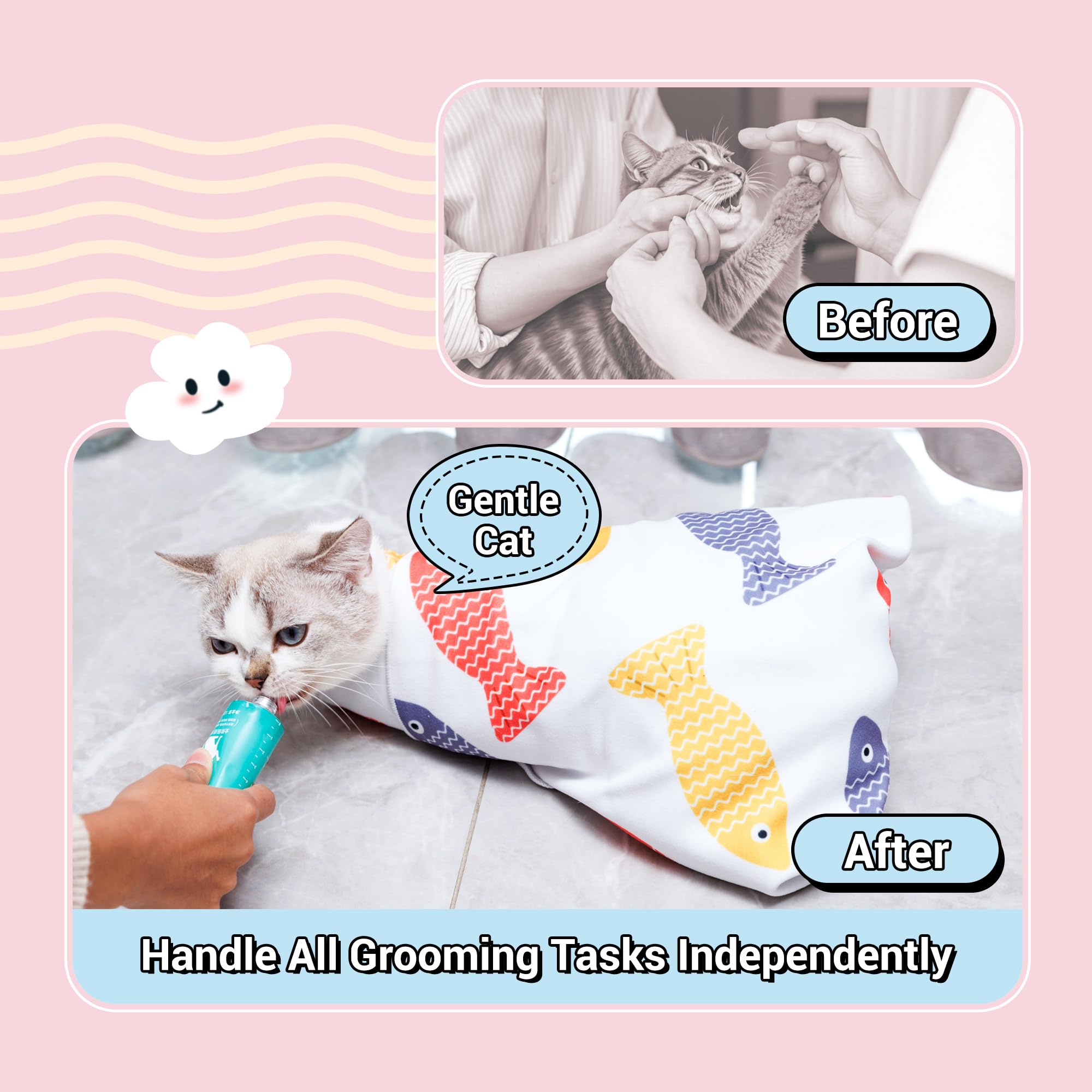 Kiorafoto 27.5 Large Cat Grooming Wrap,Self Adherent Fabric Cat Swaddle Burrito Wrap For Adult Cat & Small Dog, Anti-Scratch C
