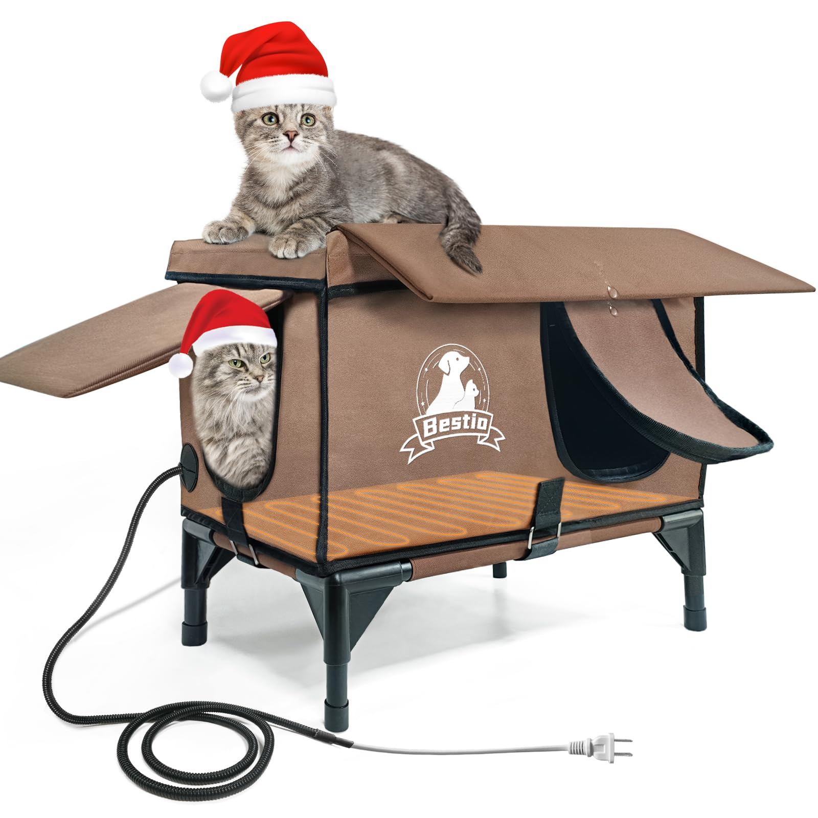 Bestio Heated Cat House For Outside With Pet Heating Pads, Outdoor Cat House Heated Weatherproof For Outside Feral Cat, Insulate