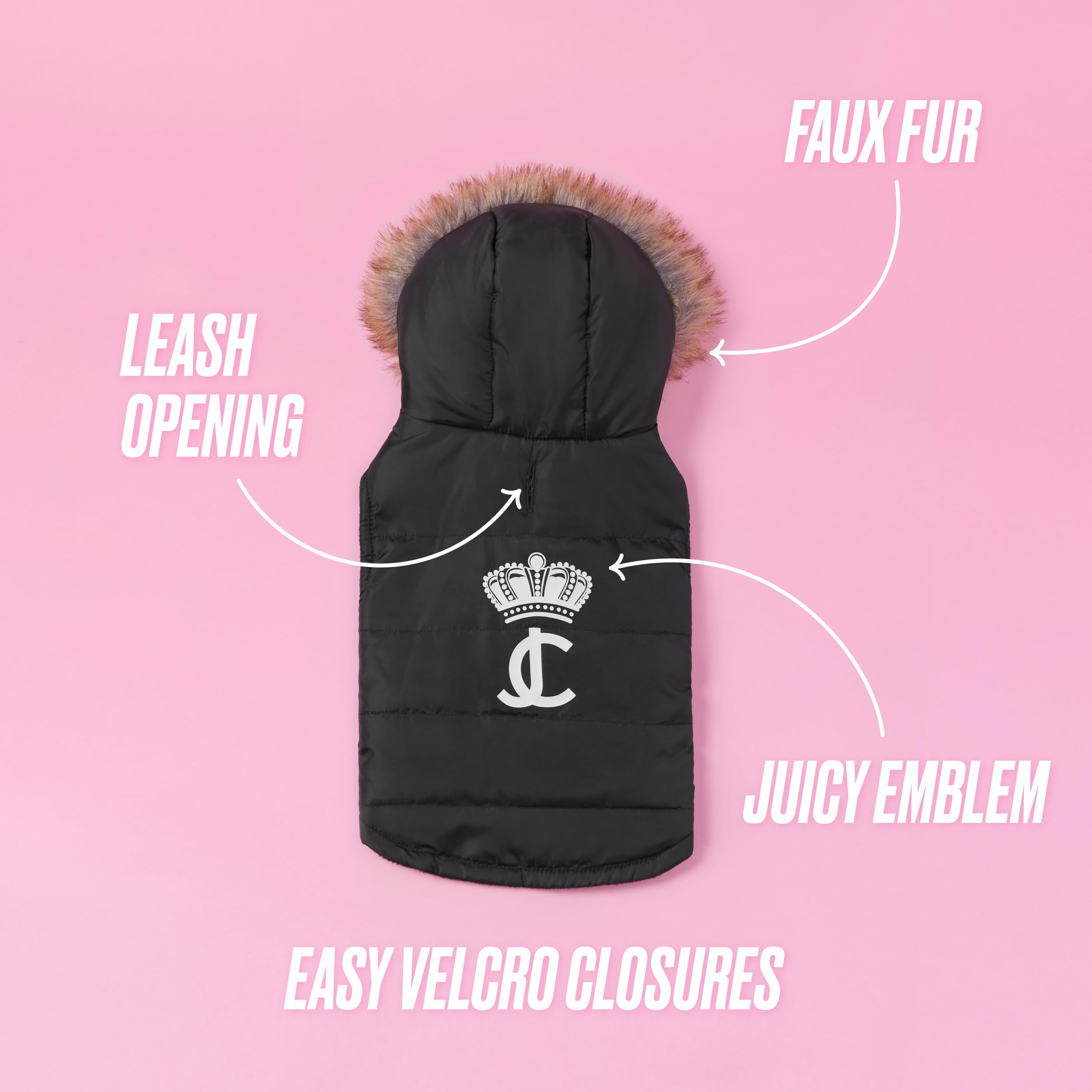 Juicy Couture Faux Fur Hooded Pet Jacket For Dogs And Cats - Black - Extra Small/Small