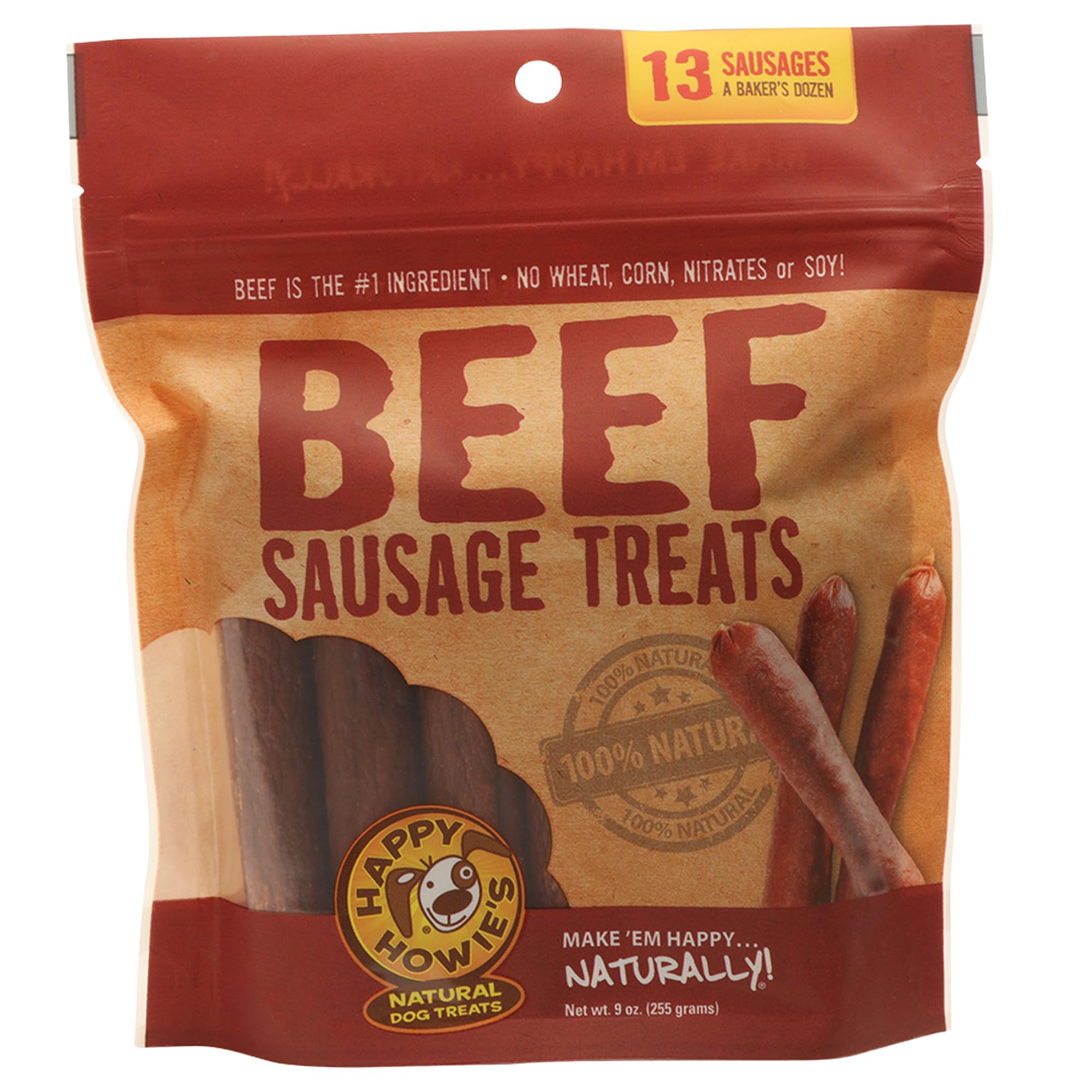 Happy Howies Natural Dog Treats - Healthy Dog Treats, Real Beef & Natural Ingredients, Made in The USA, Hormone Free - Beef Sau
