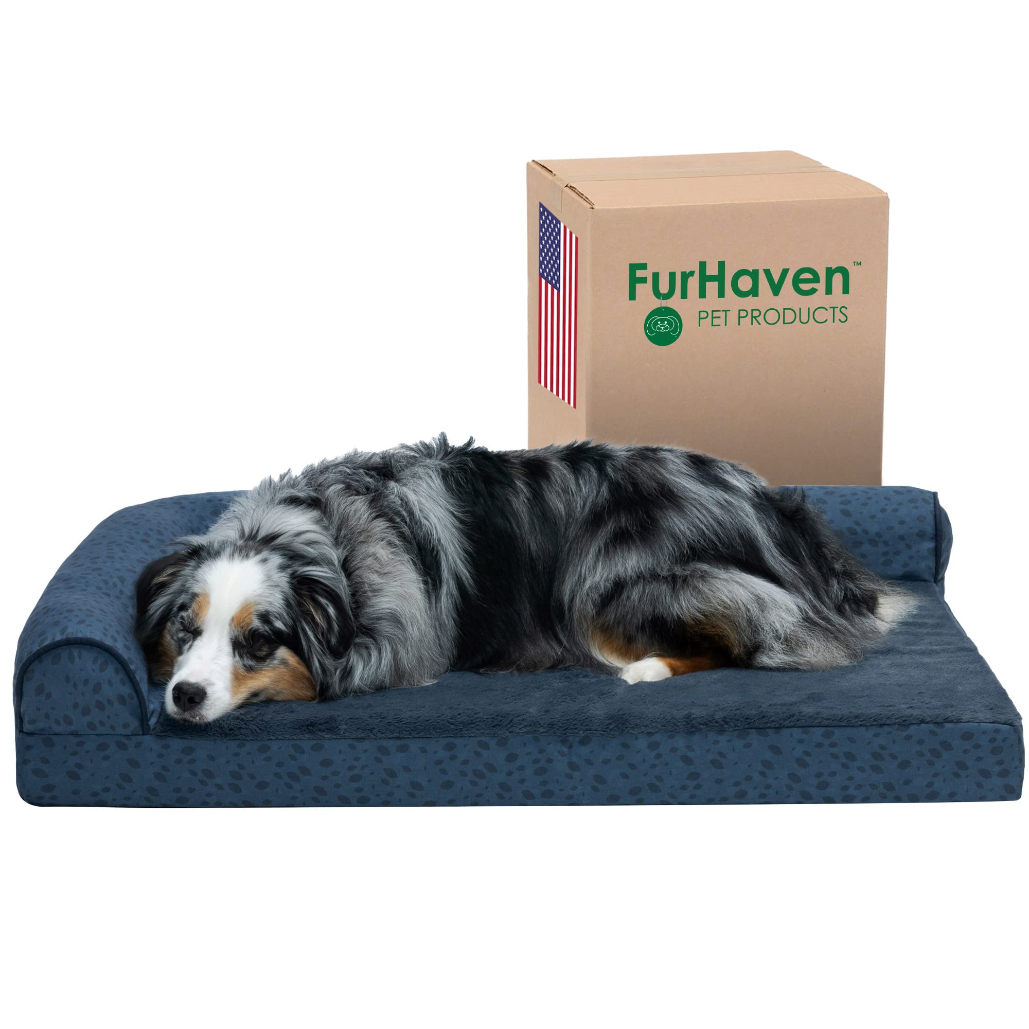 Furhaven Cooling Gel Dog Bed For Large/Medium Dogs W/ Removable Bolsters & Washable Cover, For Dogs Up To 55 Lbs - Plush & Almon