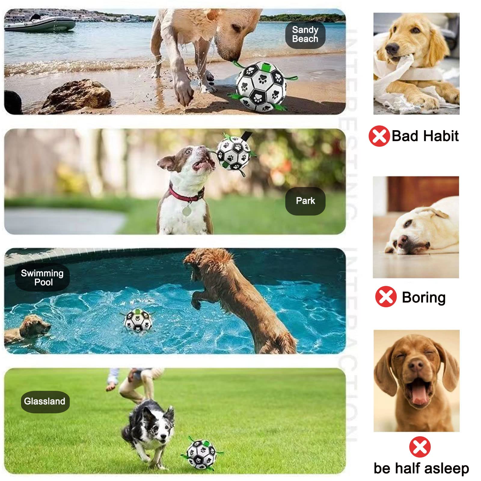 Dog Soccer Ball Toys With Straps - 8 Inch Large Herding Ball For Dogs, Interactive Dog Toys For Tug Of War, Dog Tug Toy Birthday
