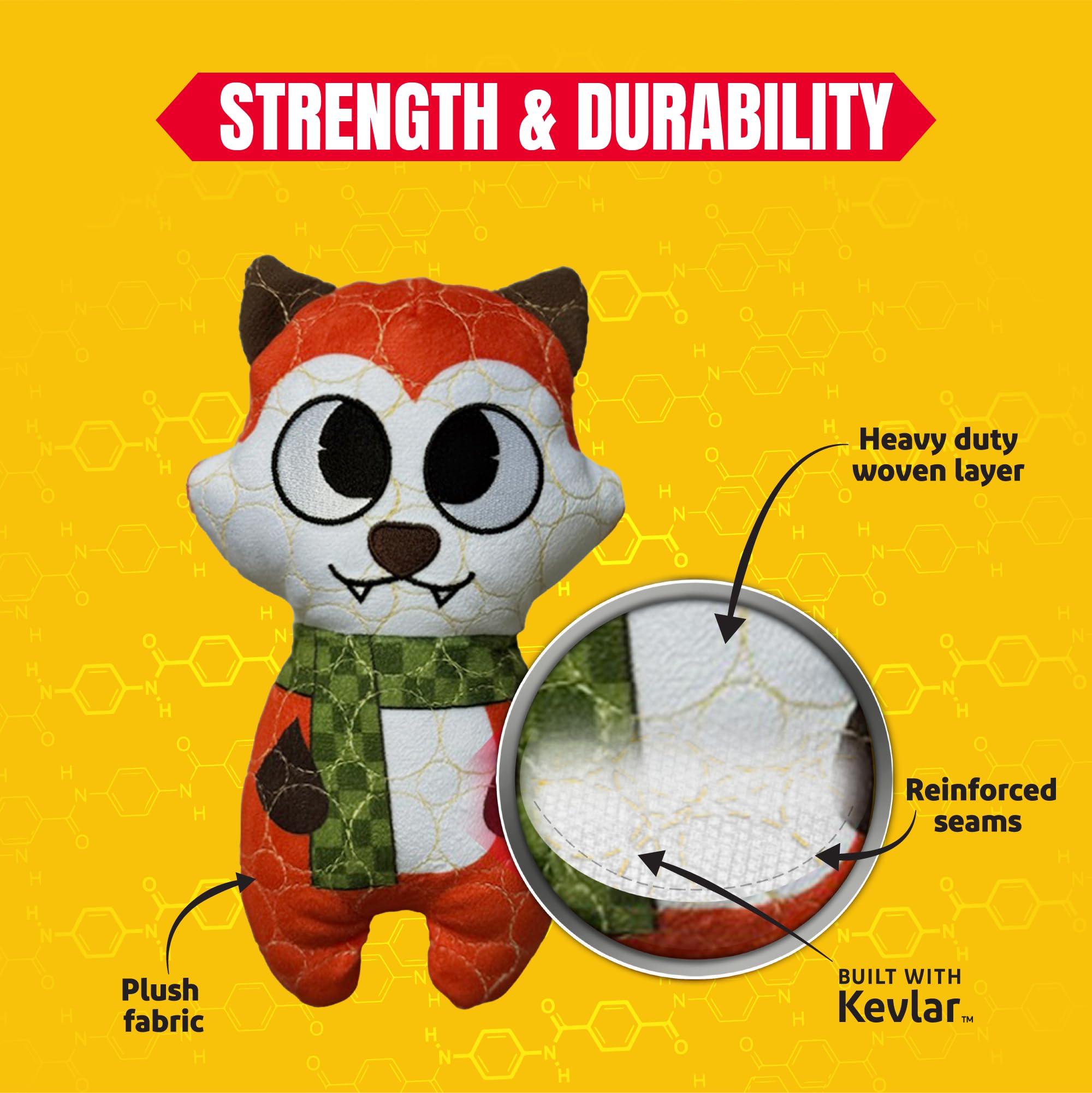 Bite Force -Durable & Strong Dog Toy Fox with Squeaker, Kevlar-Reinforced for Aggressive Chewers for Small Medium Large Dogs - O