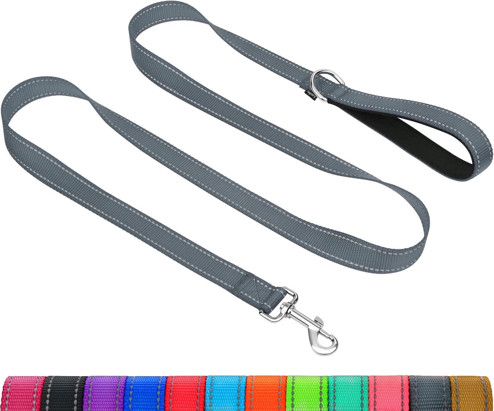 Taglory Double-Sided Reflective Heavy Duty Dog Leash 4Ft 5Ft 6Ft,Neoprene Padded Handle And Metal Hook Pet Training Leashes For Small Medium Large Dogs, Grey