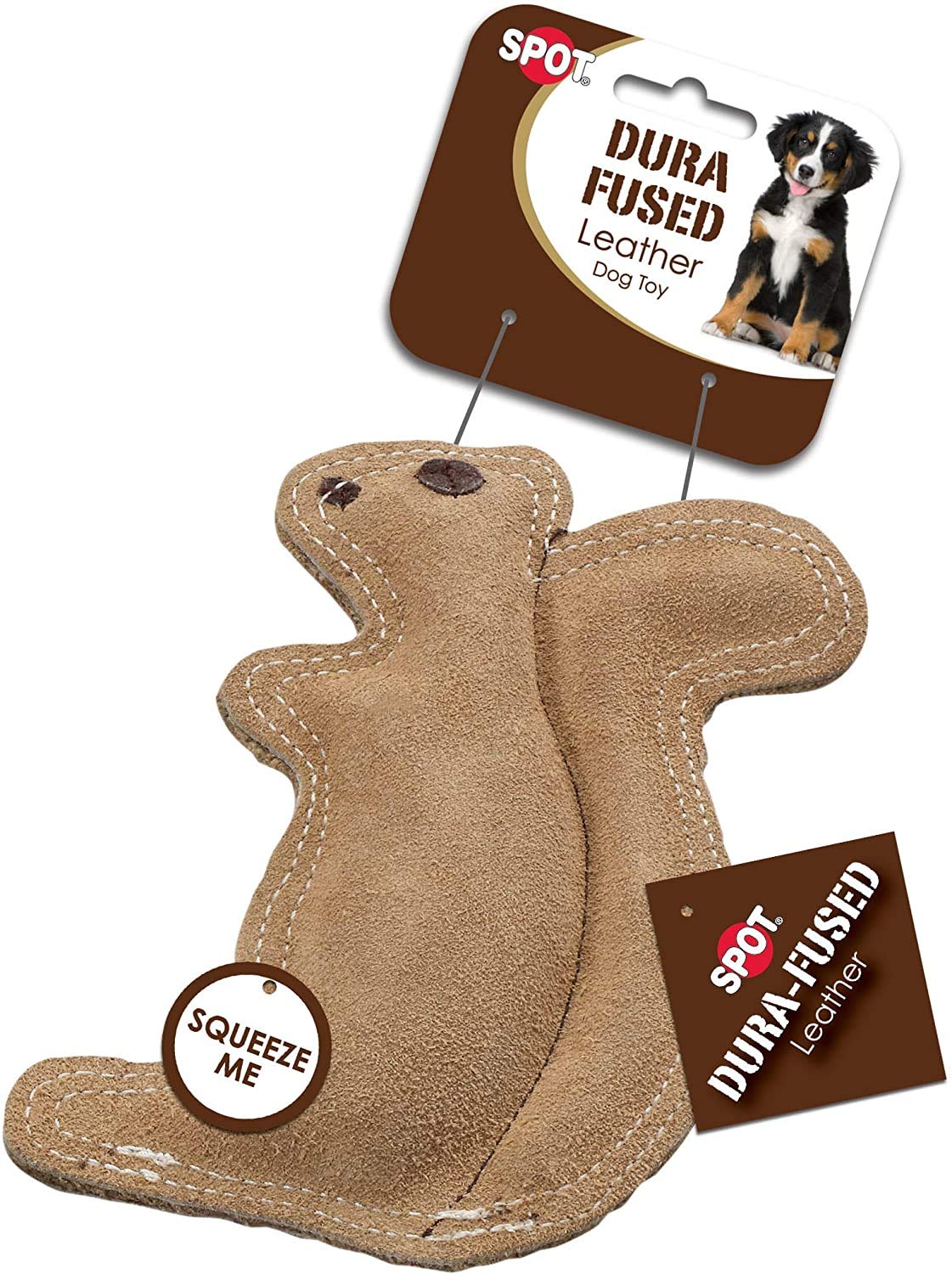 Spot Dura-Fused Leather Squirrel Dog Toy 6.5' Long X 8' High - Pack Of 3