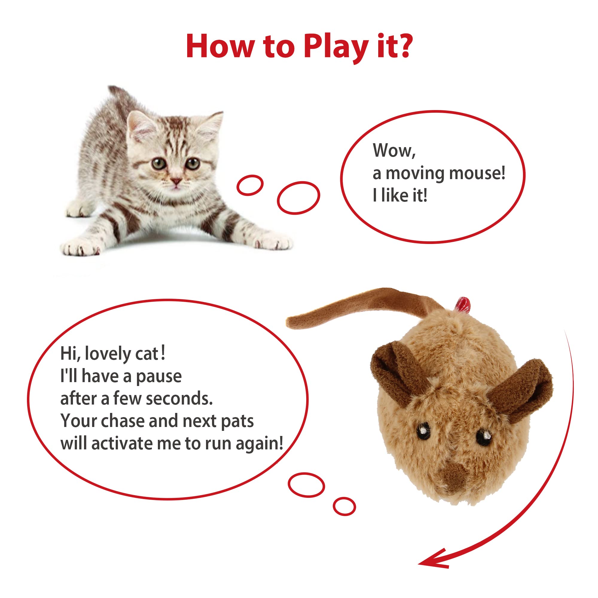 Gigwi Interactive Cat Toy Mouse, Moving Automatic Cat Toys Mice Electronic With Furry Tail, Automatic Squeaky Cat Toys For Kitte