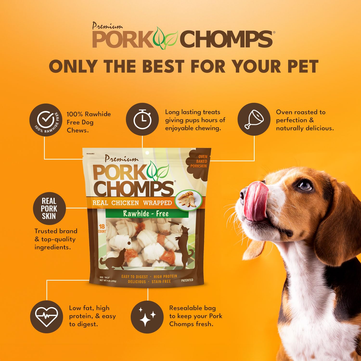 Pork Chomps Baked Pork Skin Dog Chews, 3-inch Knots, 18 Count