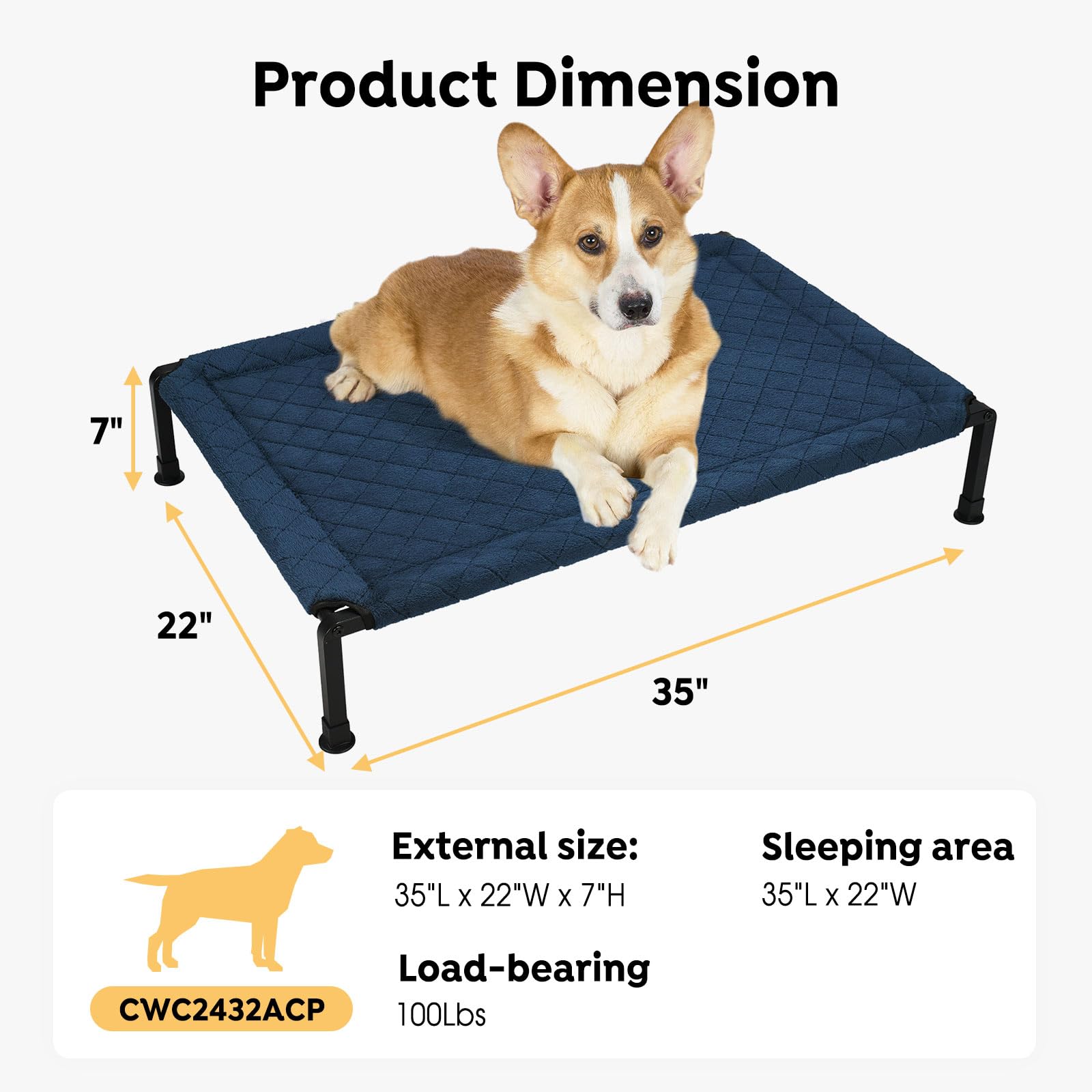 Veehoo Warm Plush Elevated Dog Bed, Raised With Heavy Duty Frame, Non-Slip Silicon Feet, Washable & Breathable Dog Cot, Pet Bed