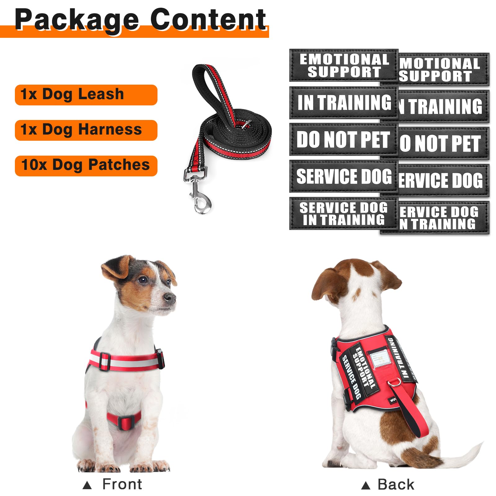 Winsee Small Dog Harness & Leash Set, Red, X-Small, Nylon, Emotional Support Therapy Vest With 10 Patches, Breathable, Adjustabl
