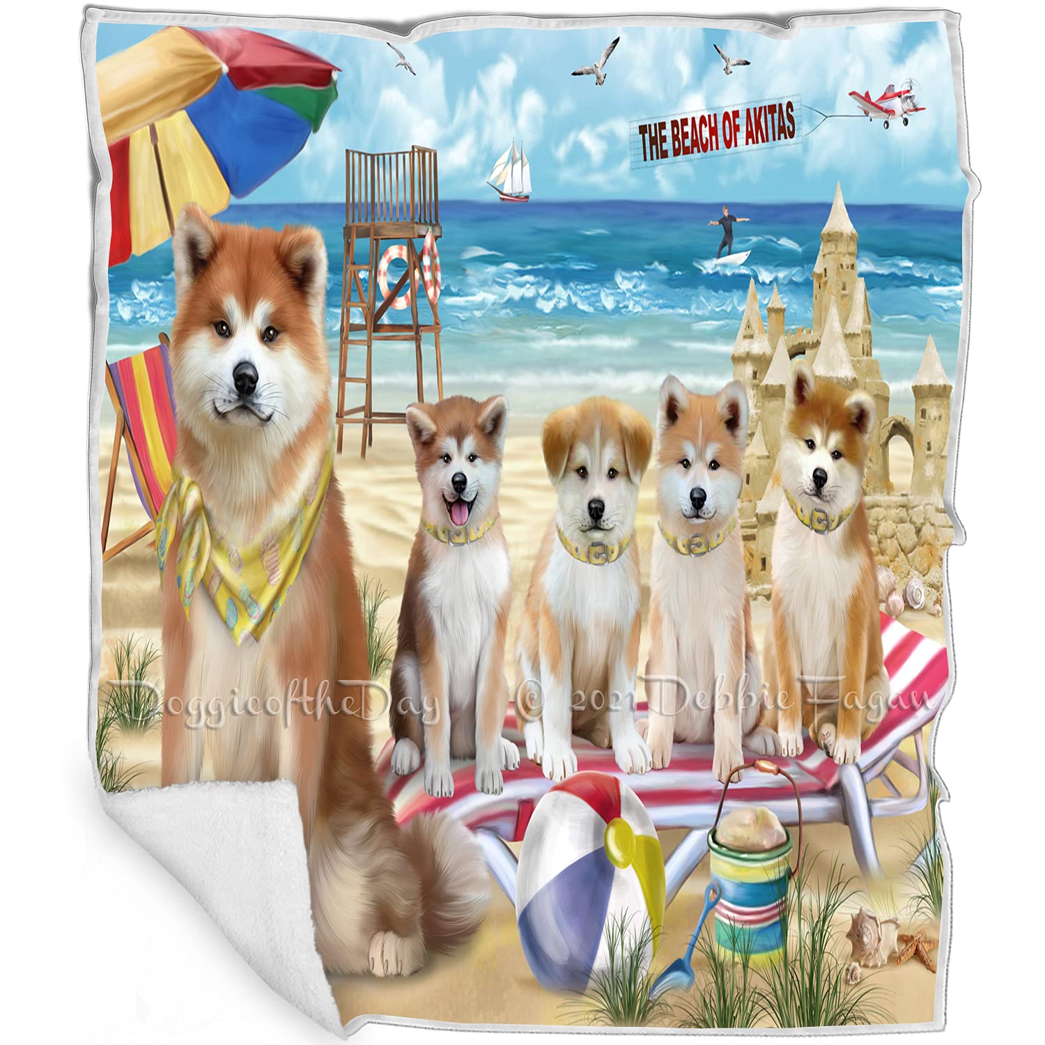 Pet Friendly Beach Akita Dogs Blanket  Lightweight Super Soft Cozy and Durable Bed Blanket  Animal Theme Fuzzy Blanket for Sof