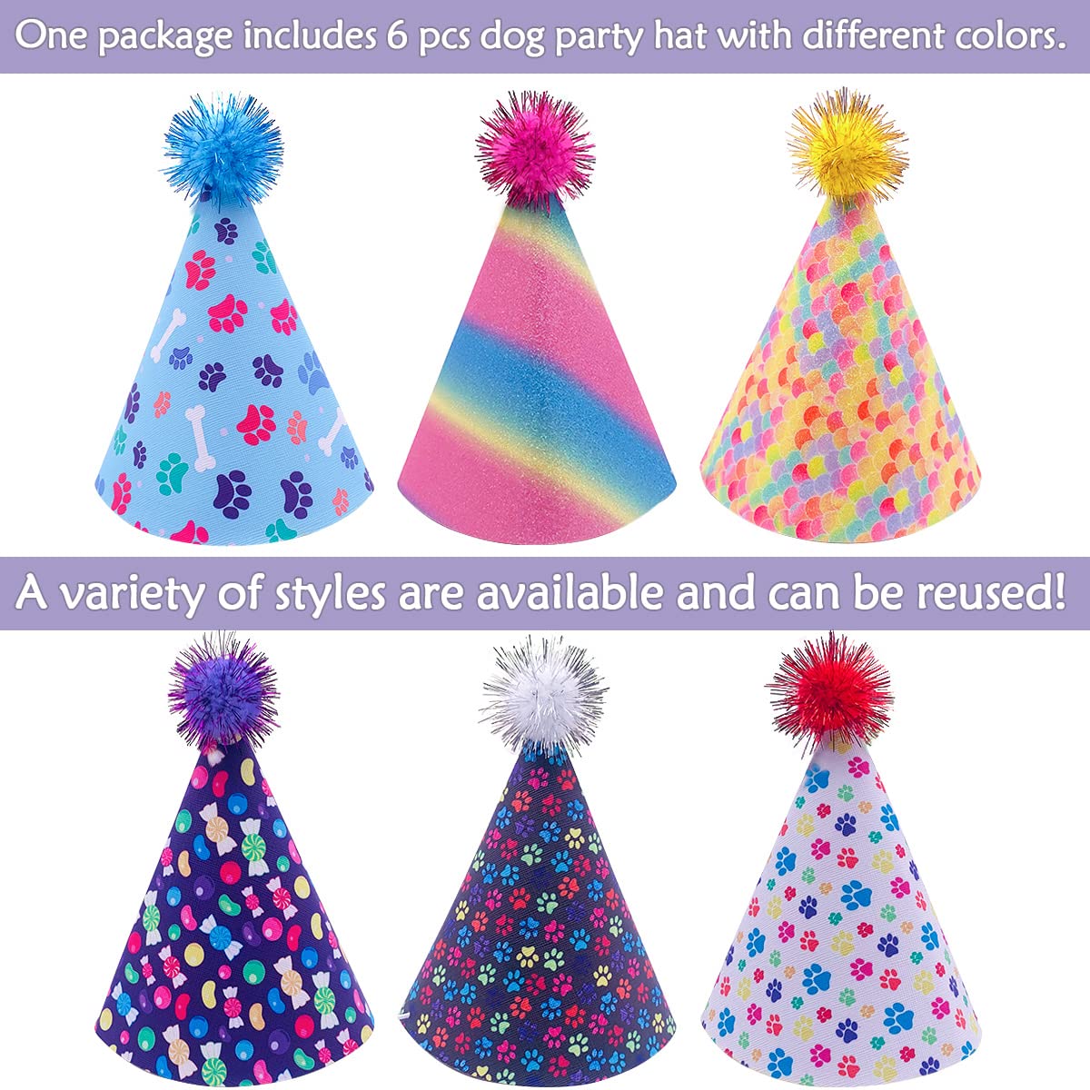 Jpgdn 6Pcs Dog Birthday Party Hats For Large Xl Xxl Breed Boy Girl Decorations Grooming Accessories