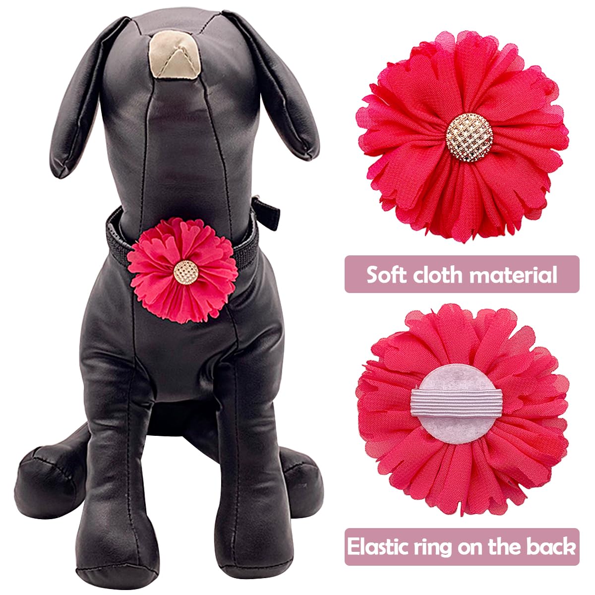 Pet Show Pink Red Dog Collar Flower Charms Accessories Slides On Girls Cat Puppies Rabbits Collars Bows Wedding Grooming Costumes