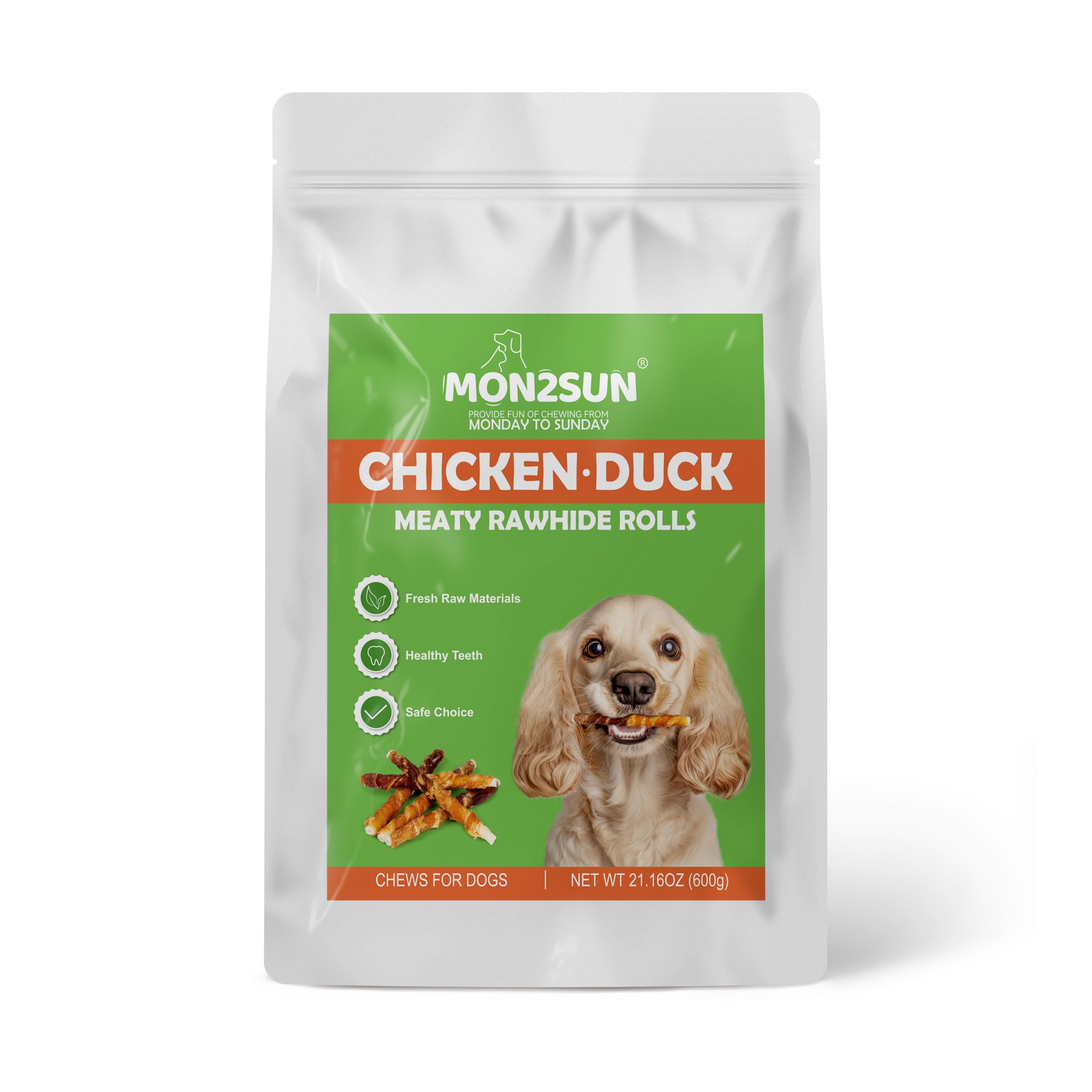 MON2SUN Dog Treats 5 Inch Double Flavor Chicken & Duck Wrapped Rawhide Sticks, Teeth Cleaning for Small Dogs, 21.16 oz (40 Count