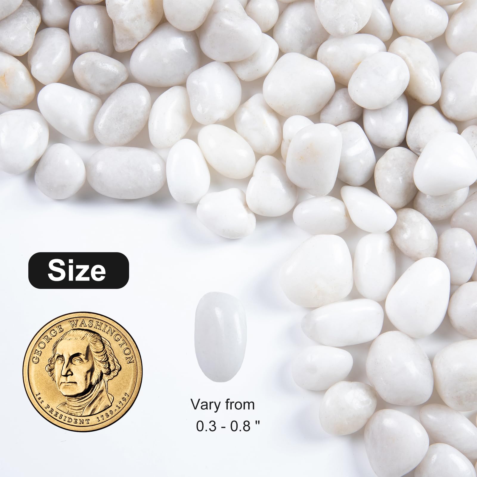 Lechloris 20lb White River Rock- High Polished Pebbles for Indoor Plants- Decorative Stones for Aquarium Fish Tank - White Rocks