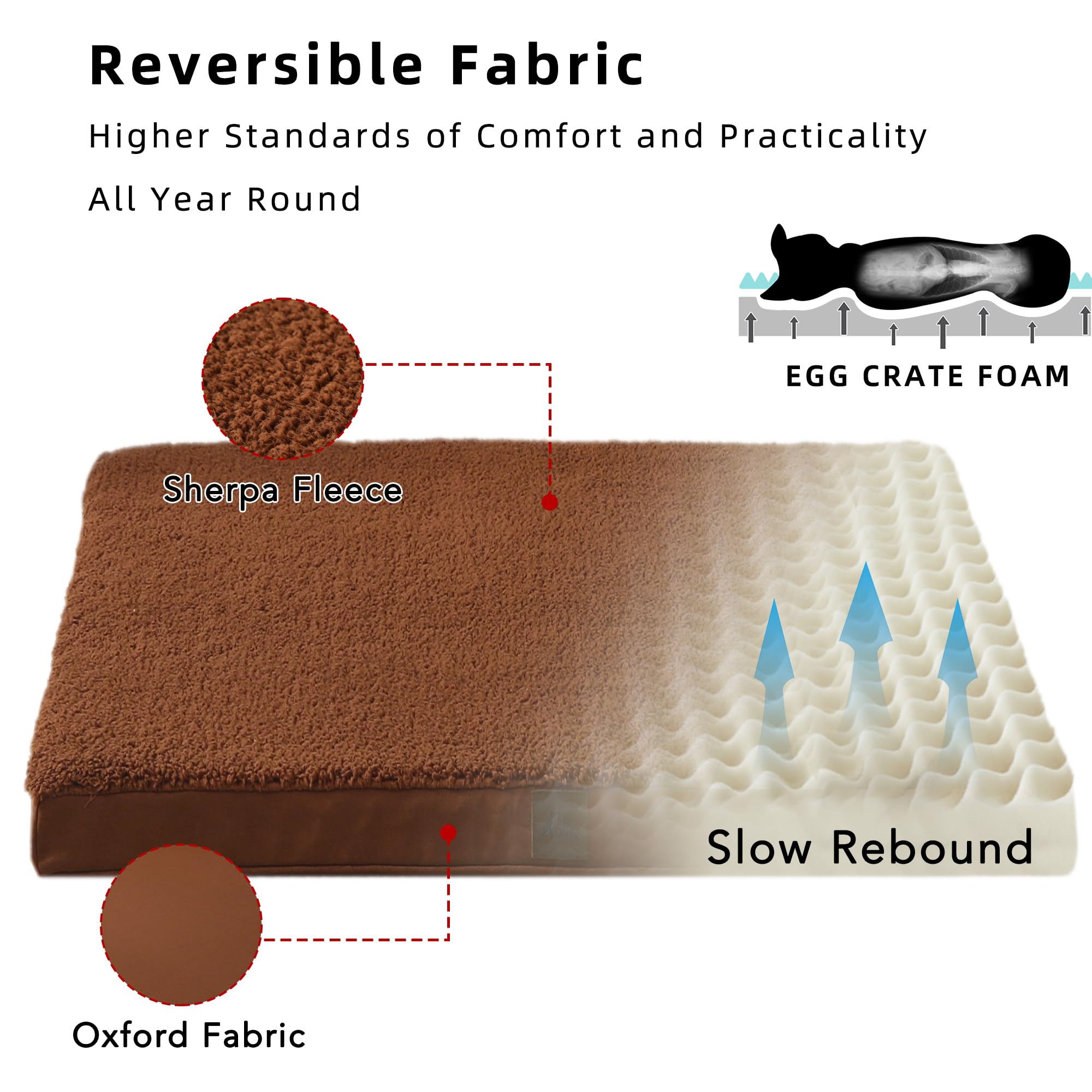 DaysU Dog Bed for Extra Large Dogs, Orthopedic Dog Beds with Removable Washable Cover, XL Egg Crate Foam Pet Bed Mat, Flax Brown