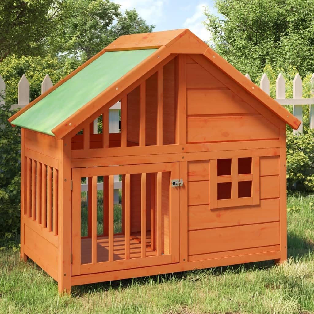 vidaXL Dog Kennel Outdoor Pet House Crate Cage with Roof - Solid Wood Pine, Water-Resistant, Large Entrance, 37.8"x23.8"x34.3"