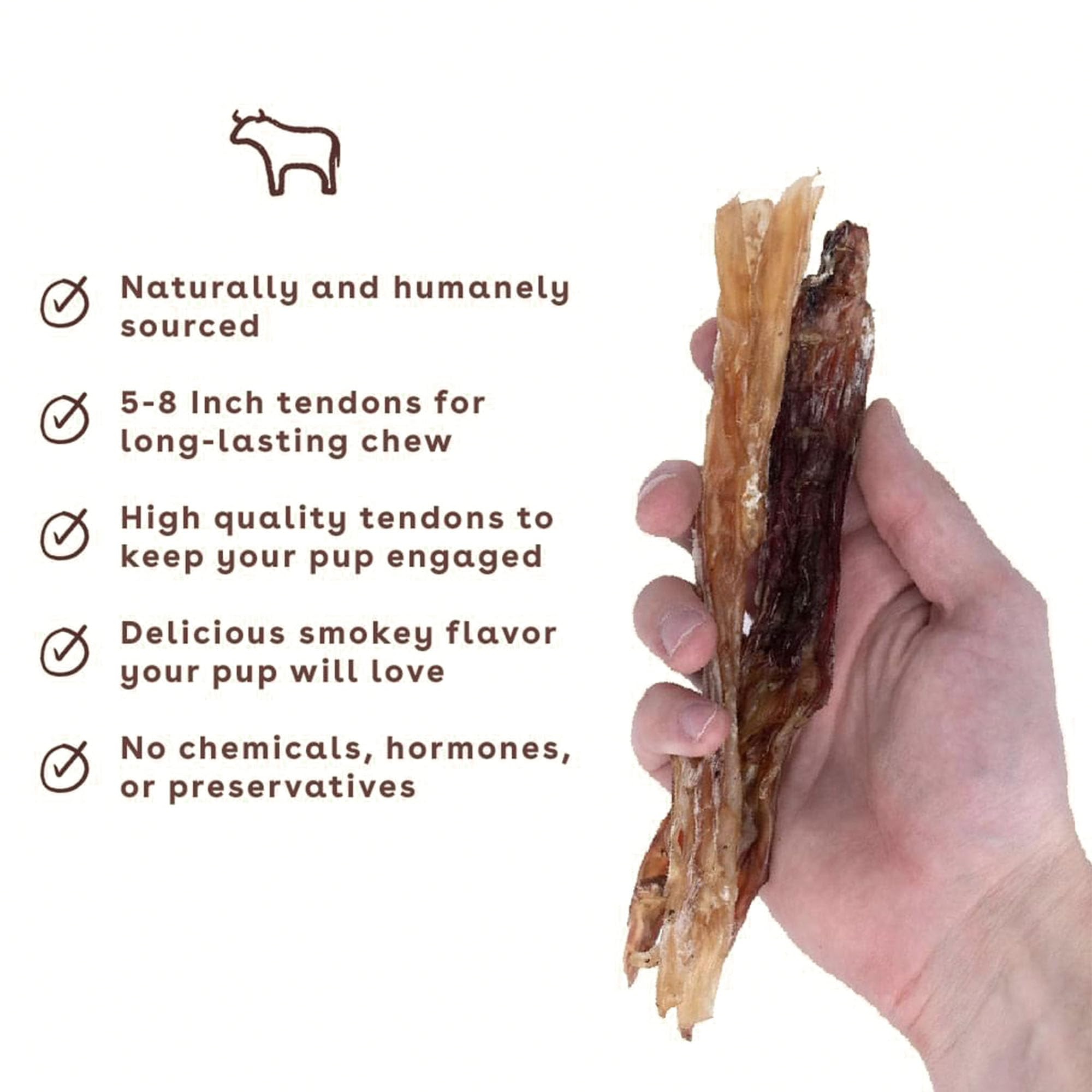 Pupford Standard Beef Tendon Chews For Dogs & Puppies, All-Natural Dog Chew With Glucosamine For Joint Health, Long-Lasting Toy,