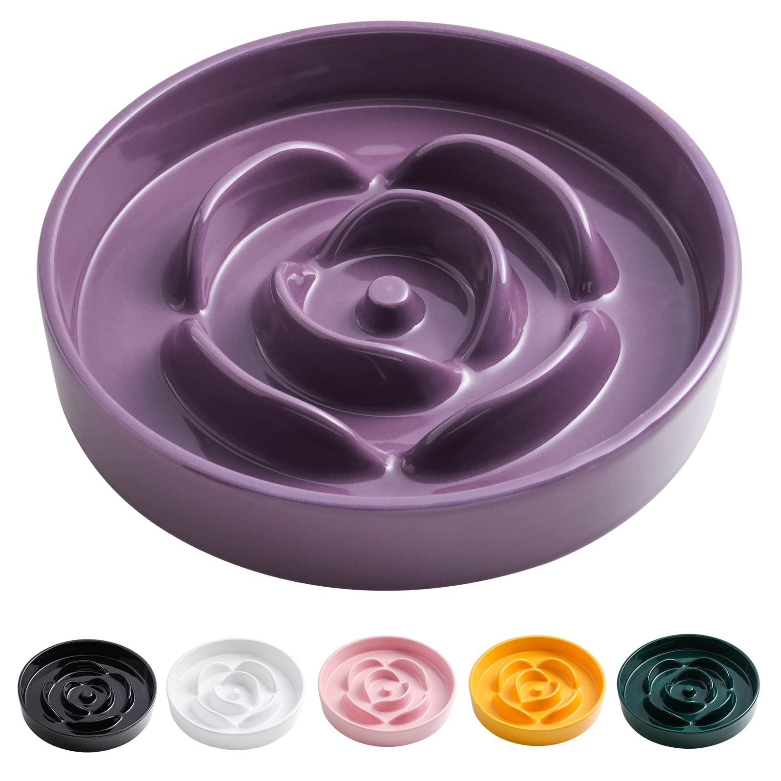 8.66 in Purple Ceramic Slow Feeder Dog Bowl for Medium and Large Breed,Pet Feeding Dog Food Water Dish Heavy Wighted,Puppy Bowl 