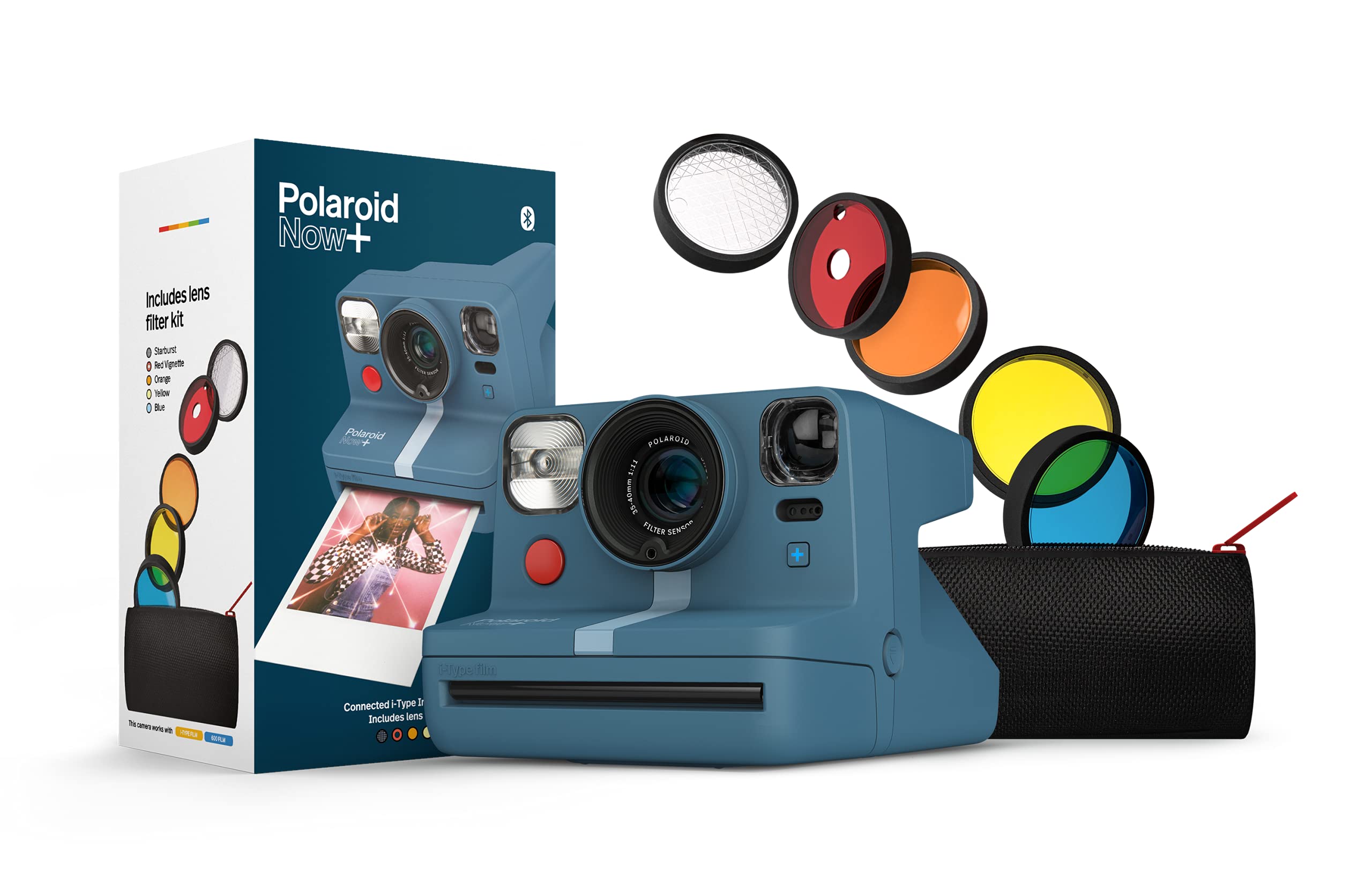 Polaroid Now Blue gray (9063) - Bluetooth connected I-Type Instant Film camera with Bonus Lens Filter Set