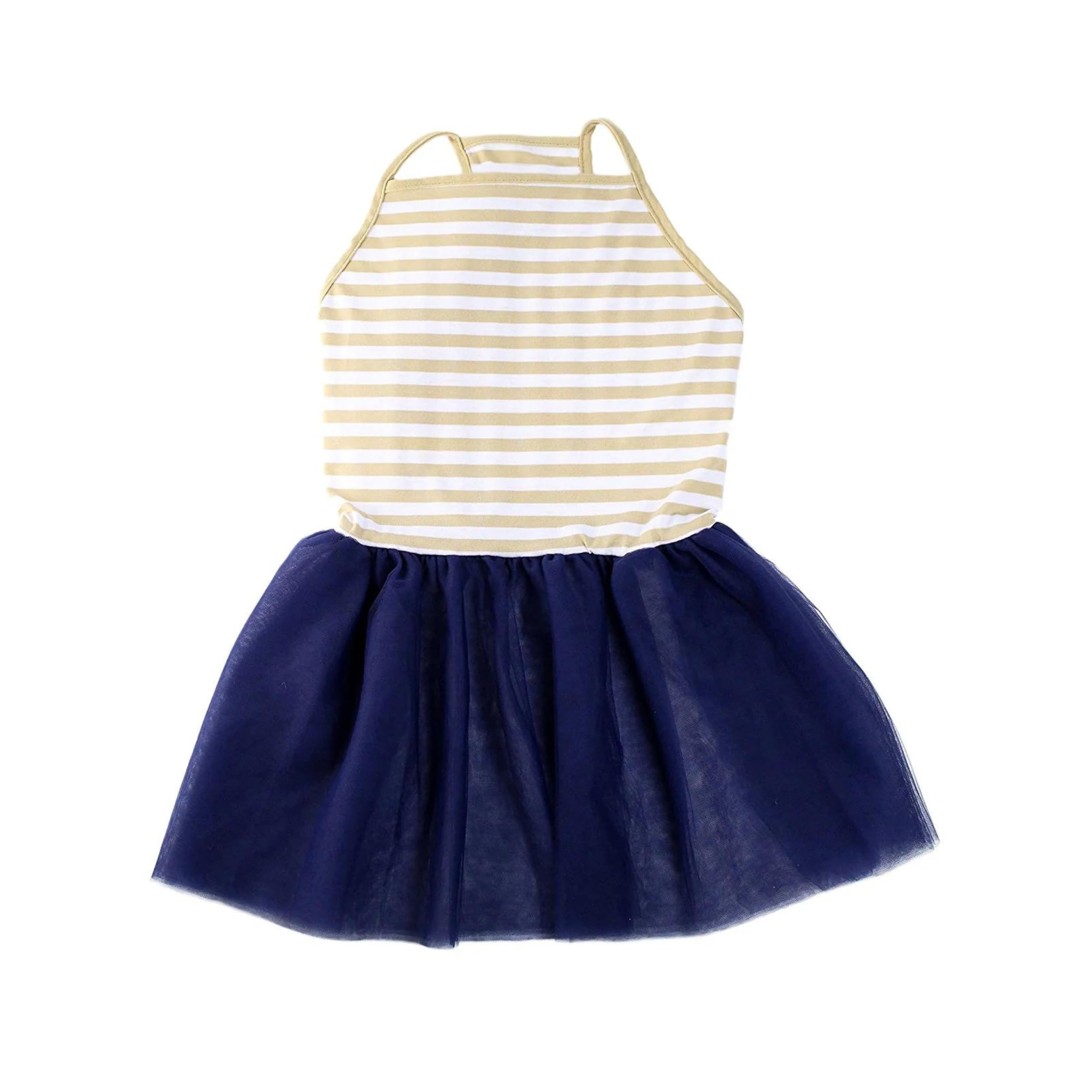 Midlee Elegant Tan & White Stripe Tutu Large Dog Dress (X-Large)