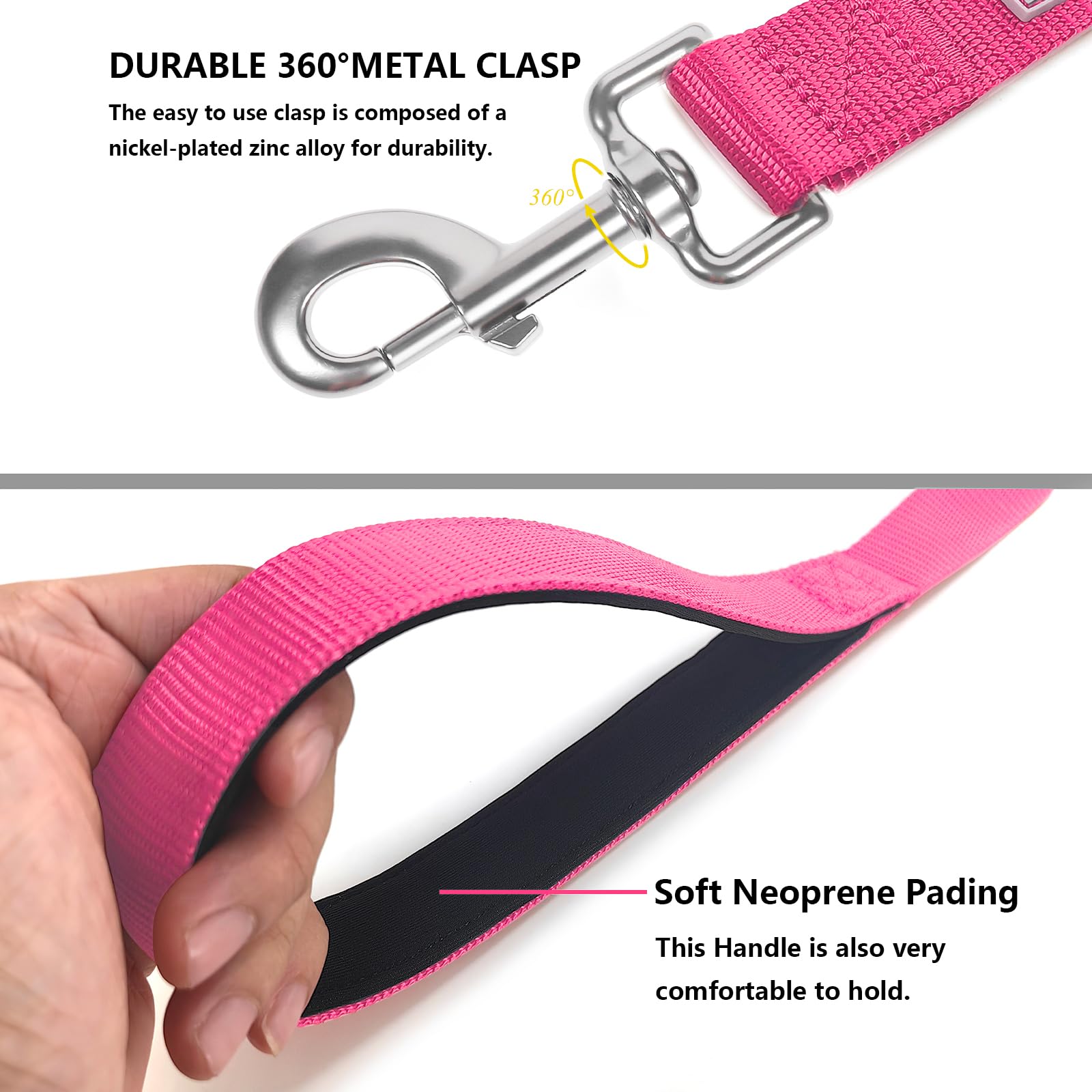 Penseepet Basic Dog Leashes 6 Ft Padded Handle Nylon Dogs Leashes For Medium Dogs Hot Pink