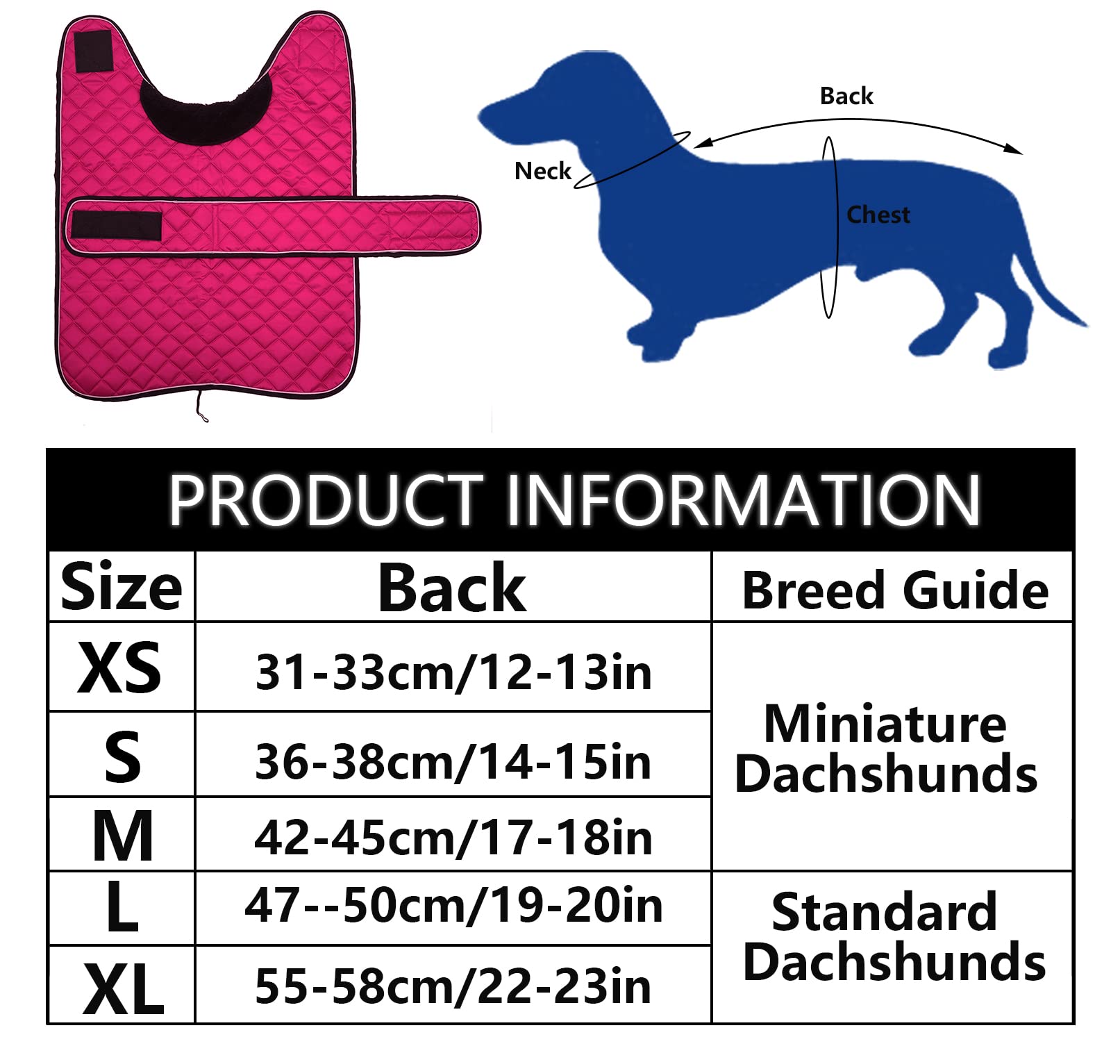 Morezi Dachshund Coats, Dachshund Coat, Coat For Dachshund, Dog Winter Coat With Padded Fleece Lining, Outdoor Dog Apparel With Adjustable Bands - Pink - S