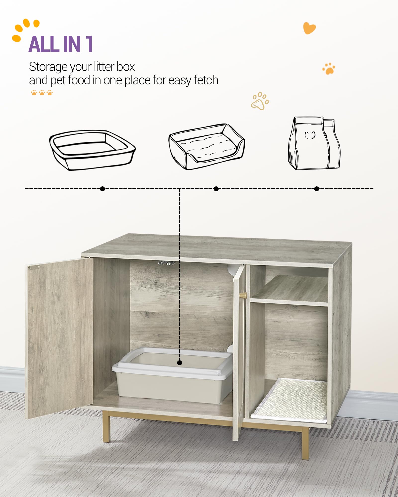 Hzuaneri Cat Litter Box Enclosure, Hidden Litter Box Furniture, Wooden Pet House Side End Table, Storage Cabinet Bench, Fit Most