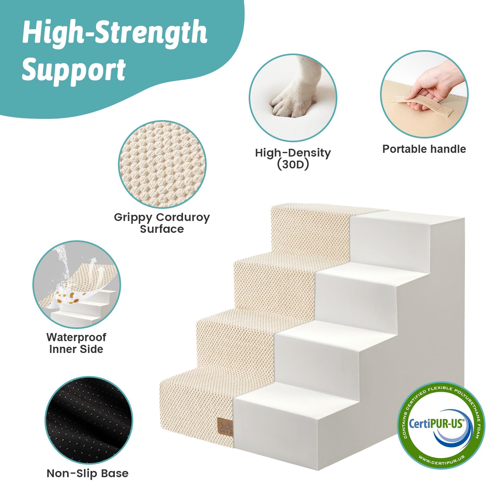 COZY KISS Dog Stairs for Small Dogs, 4 Tier Pet Stairs for Couch and Beds, 17.7 H Non-Slip Dog Steps for Old Cats, Puppy, Small