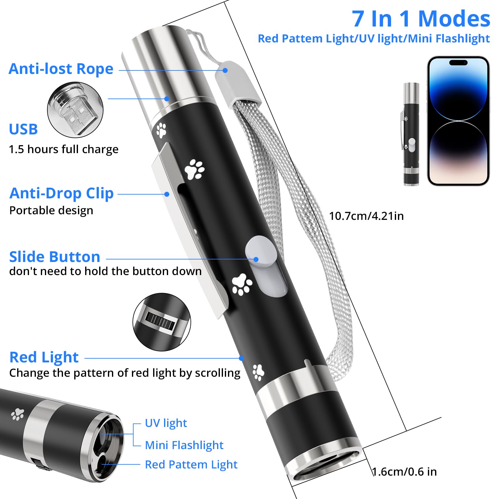 Oumsis 2 Pack Cat Toy, Cat Toys For Indoor Cats, Long Range 7 Adjustable Patterns For Cats And Dogs, Interactive Red Cat Chase L