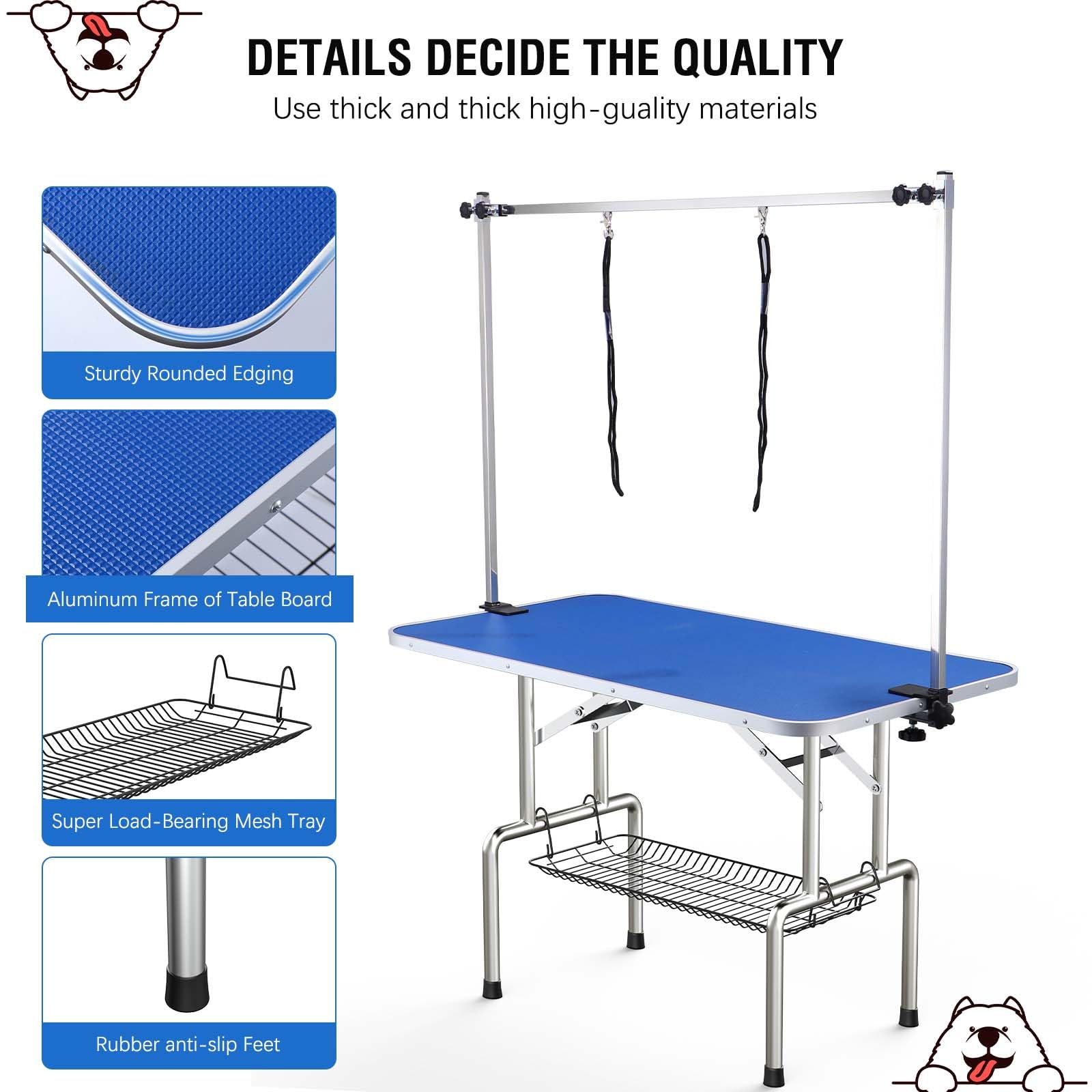 Unovivy 42-Inch Dog/Pet Grooming Table Foldable Height Adjustable, Portable Dog Grooming Table With Arm Noose & Mesh Tray, Maxim